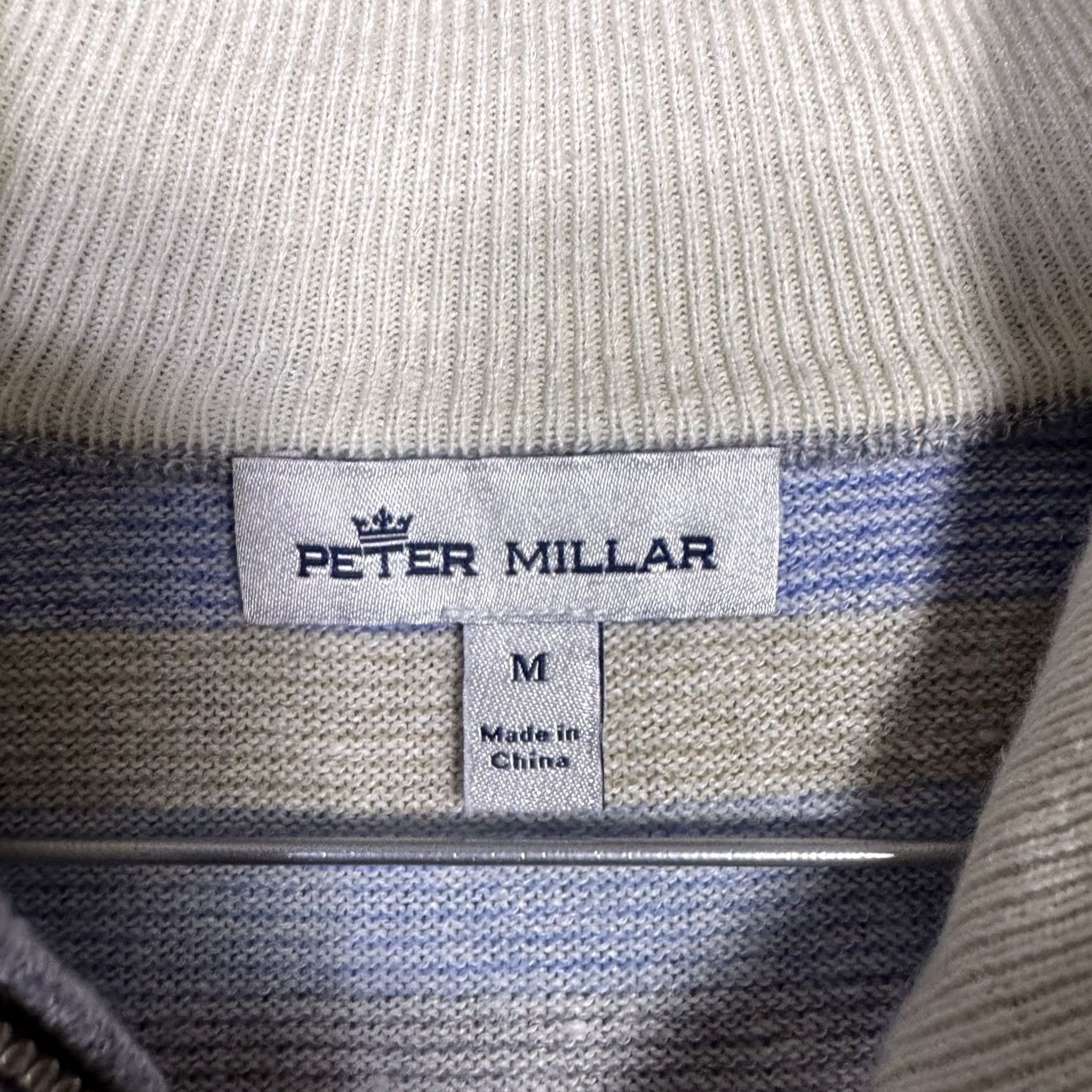 Peter Millar Peter Millar Sweater Mens M Crown Merino Wool Linen 1/4 Zip Pullover Jumper Slim Knit Navy Blue Striped Size US M / EU 48-50 / 2 - 6 Thumbnail