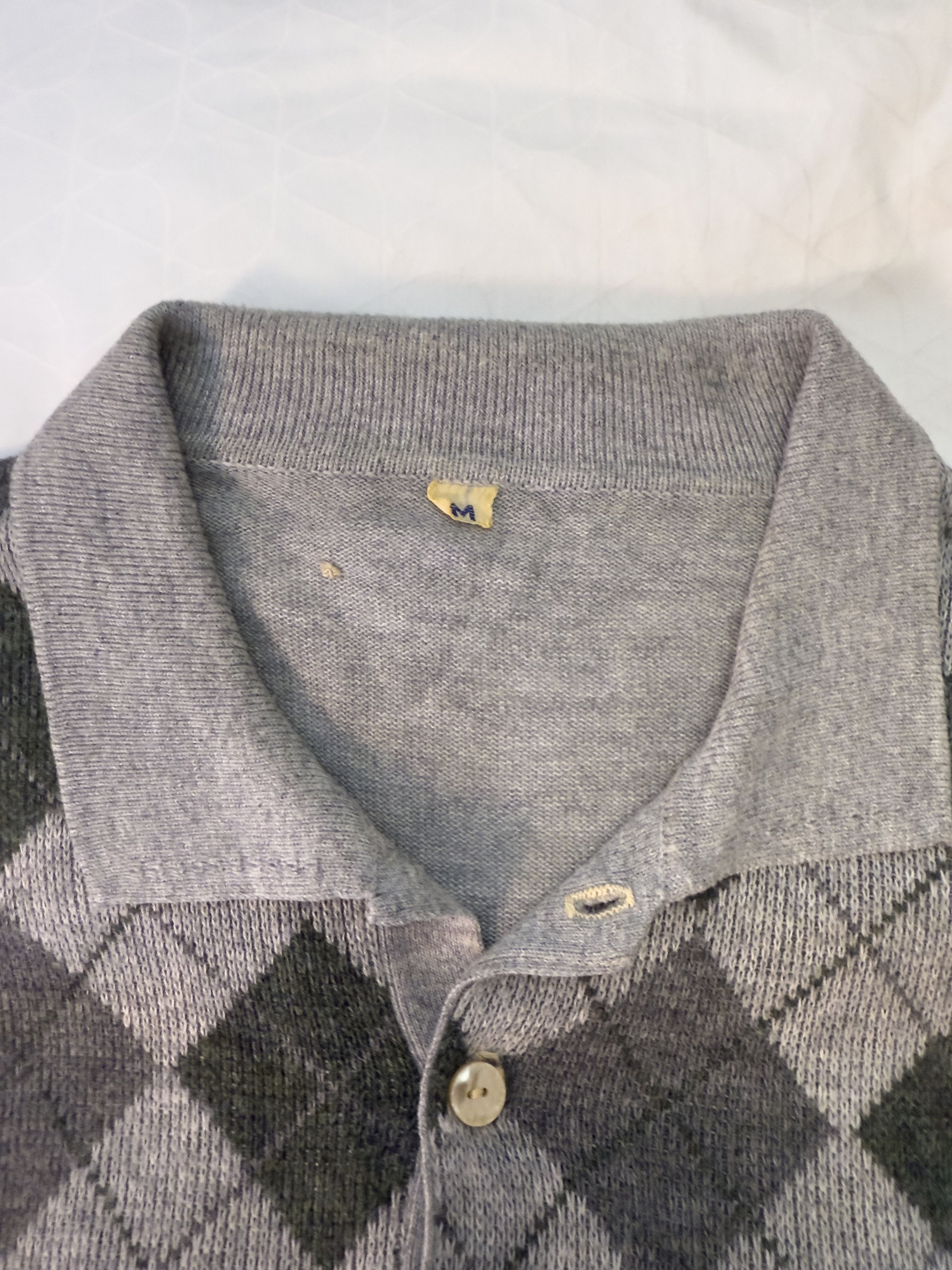 Other Vintage Argyle Knit Polo Sweater Gray Green Button Collar Size US M / EU 48-50 / 2 - 5 Thumbnail