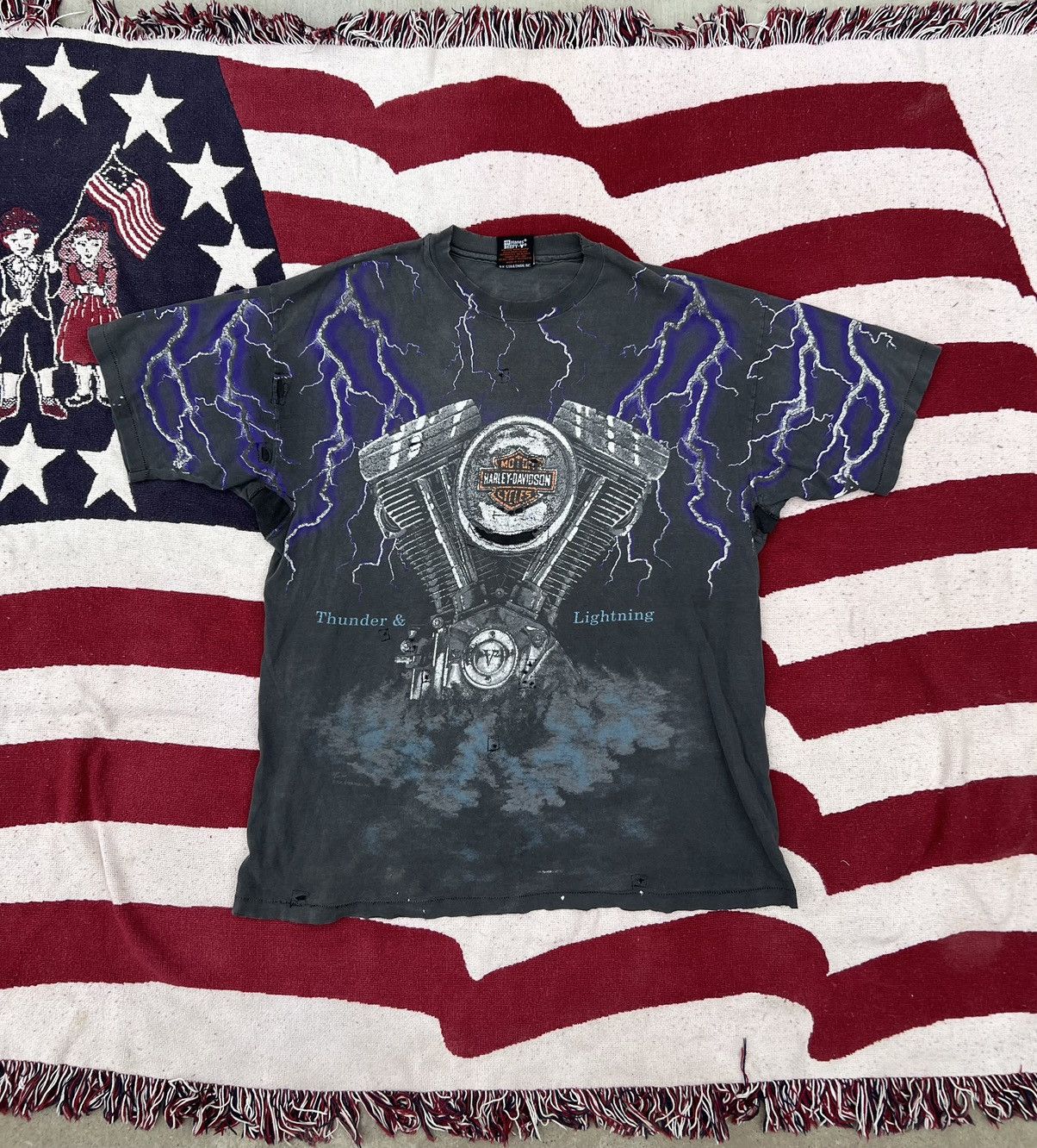 Vintage Harley Davidson Motorcycle All Over Print Thunder
