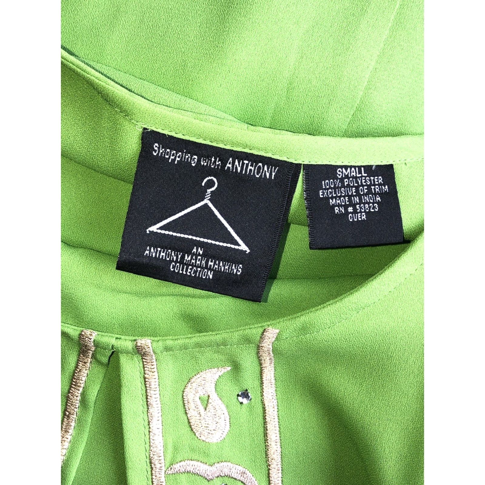 Vintage Anthony Mark Hankins Blouse Shirt S Green Polyester Chiffon Embroidered Round Neck Formal Tunic Women Size S / US 4 / IT 40 - 4 Thumbnail