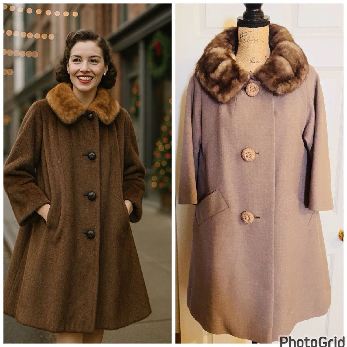 Other Krull Vintage Mink Collar Silk Lined Swing Coat Size M / US 6-8 / IT 42-44 - 1 Thumbnail