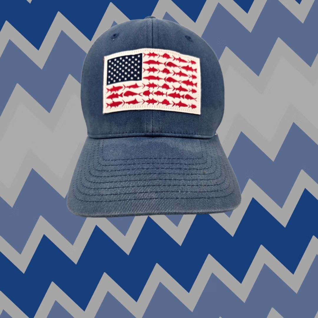 Vintage Columbia Hat Cap L/XL Blue Red Fitted Flexfit PFG Fishing USA Flag Outdoors Mens Size ONE SIZE - 1 Thumbnail