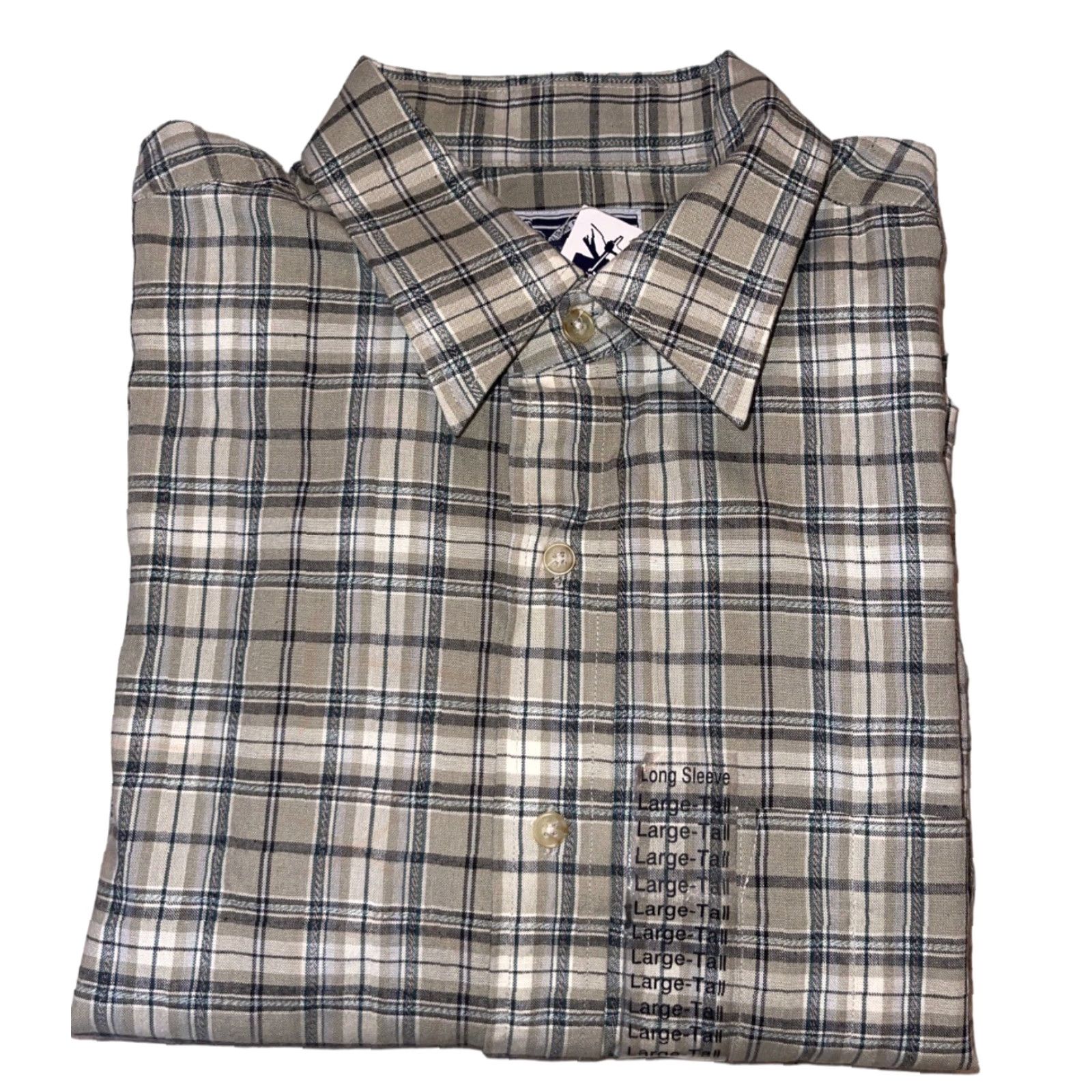 Vintage Williams Bay Plaid Oxford Flannel Shirt Button-Down Large Tall Tan Green Cream Cotton-Polyester Button-Up Mens Size US L / EU 52-54 / 3 - 3 Thumbnail