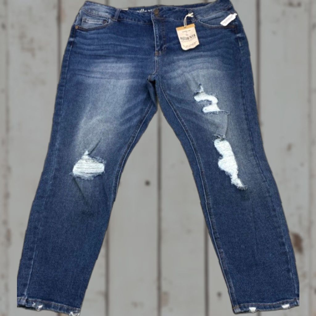 Vintage NWT Vanilla Star Jeans Women's Size 20 Blue Denim Stretch Skinny Distressed NEW Size 42" / US 20 - 1 Thumbnail