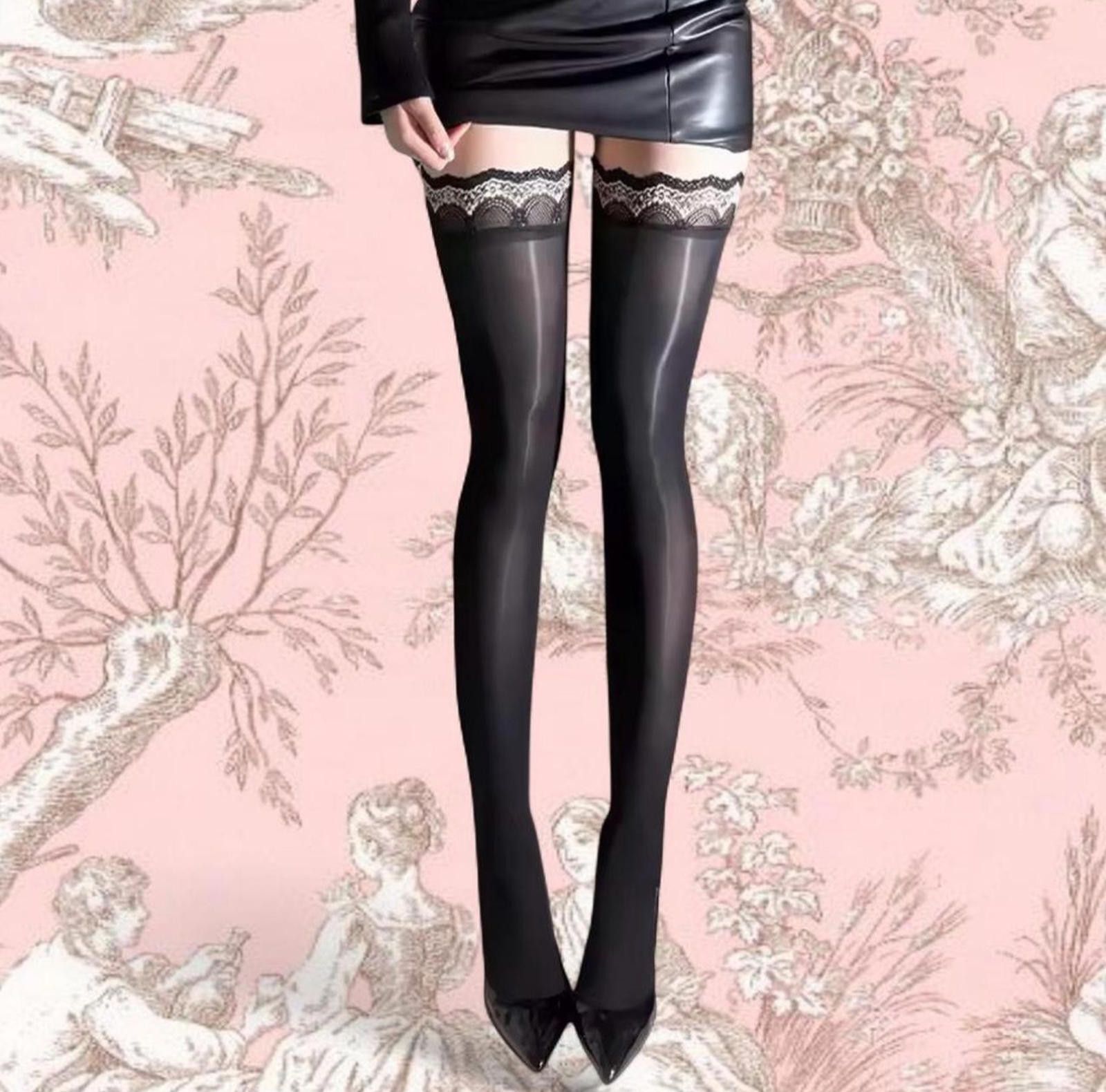 Other Black Lace Thigh High Stockings Stretch High Quality Fabric Size ONE SIZE - 2 Thumbnail