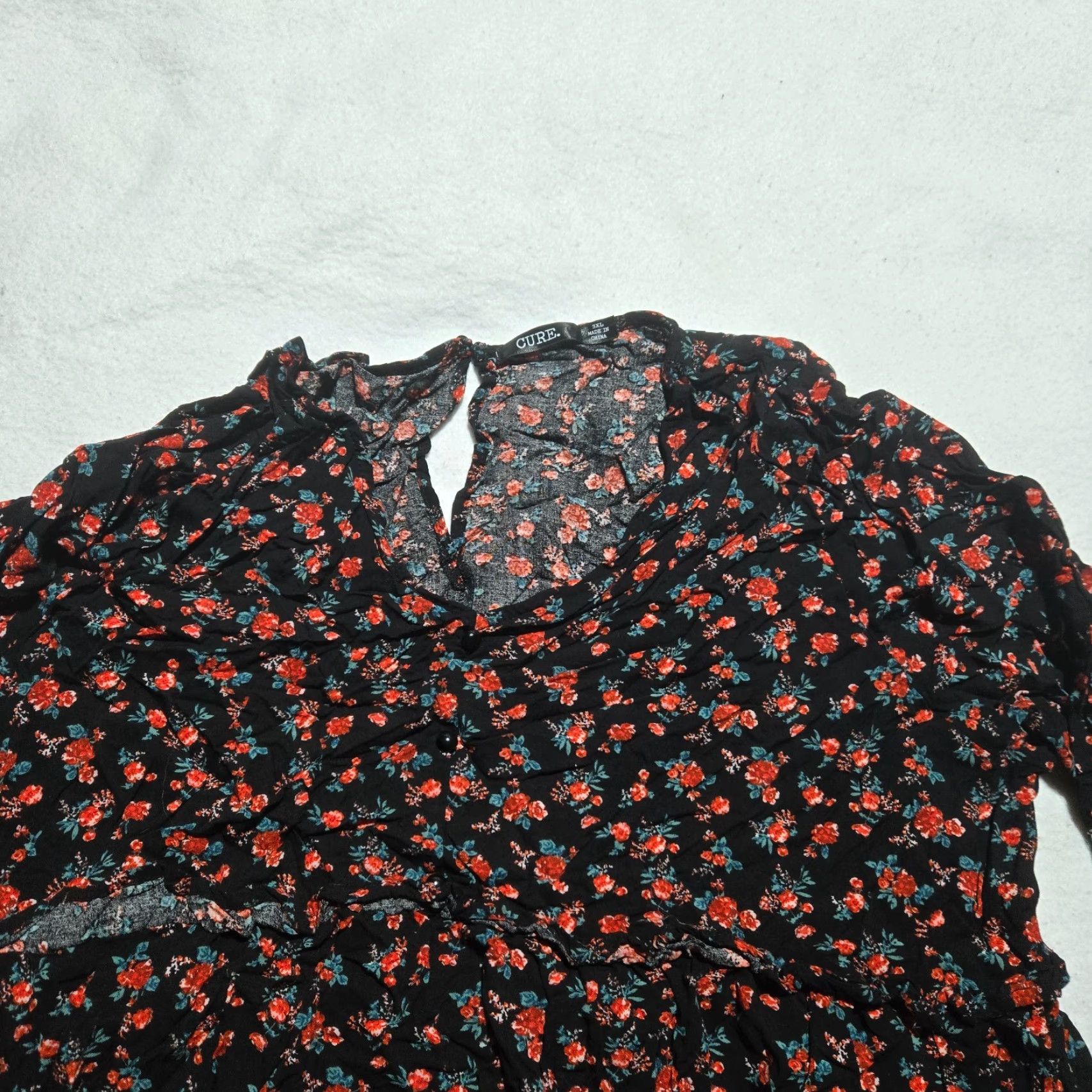 Vintage Cure Floral Blouse Shirt 3/4 Sleeve Adult Women's Size 3XL Black Floral Pattern Casual Summer Spring 3XL Womens Shirt Size XXL / US 16-18 / IT 52-54 - 2 Thumbnail
