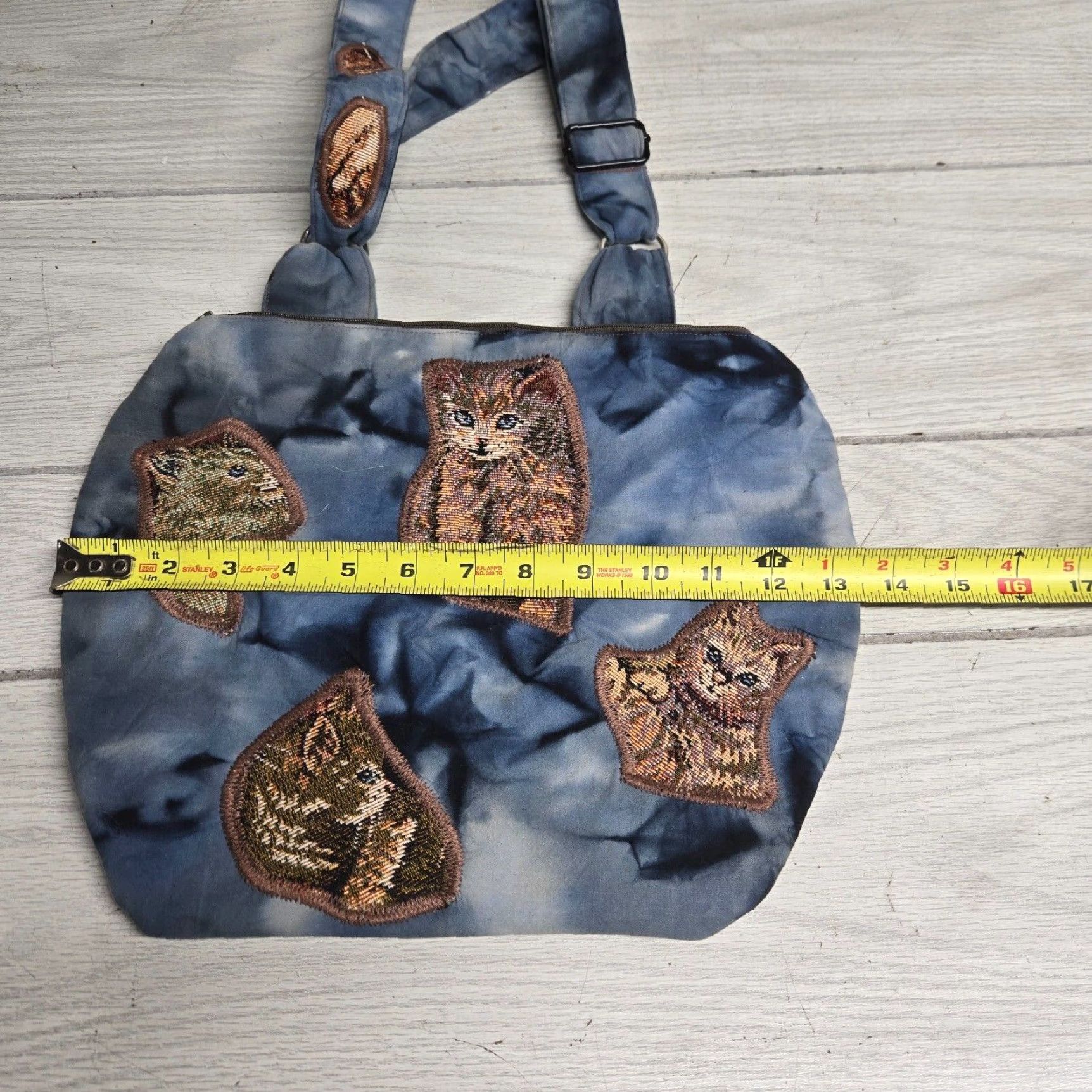 Vintage Blue Cotton Shoulder Bag Medium Size Cat Animal Print Purse Womens Size ONE SIZE - 7 Thumbnail