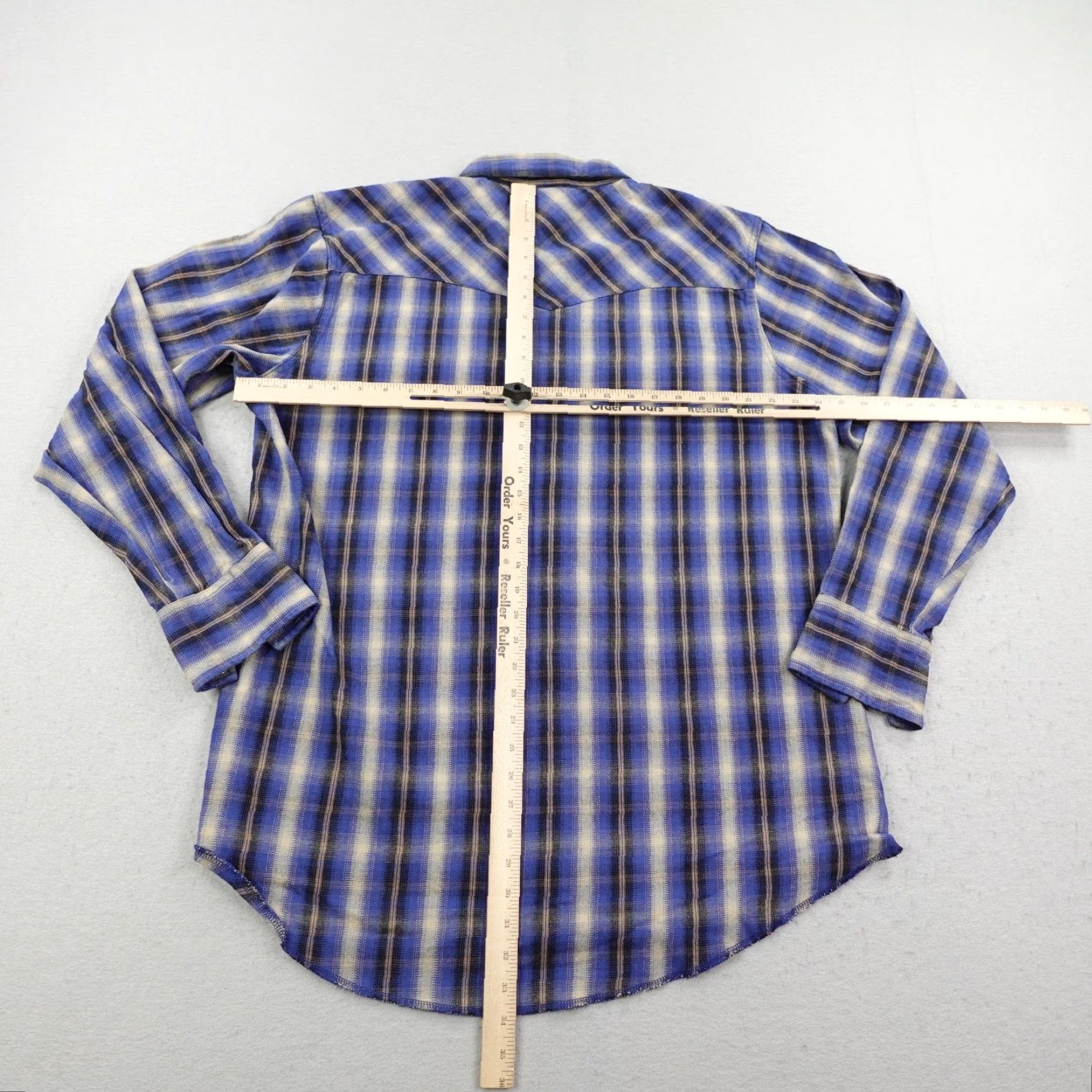 Wrangler Wrangler Shirt Mens XL Tall Blue Plaid Western Pearl Snap Advanced Comfort Twill Size US XL / EU 56 / 4 - 5 Thumbnail