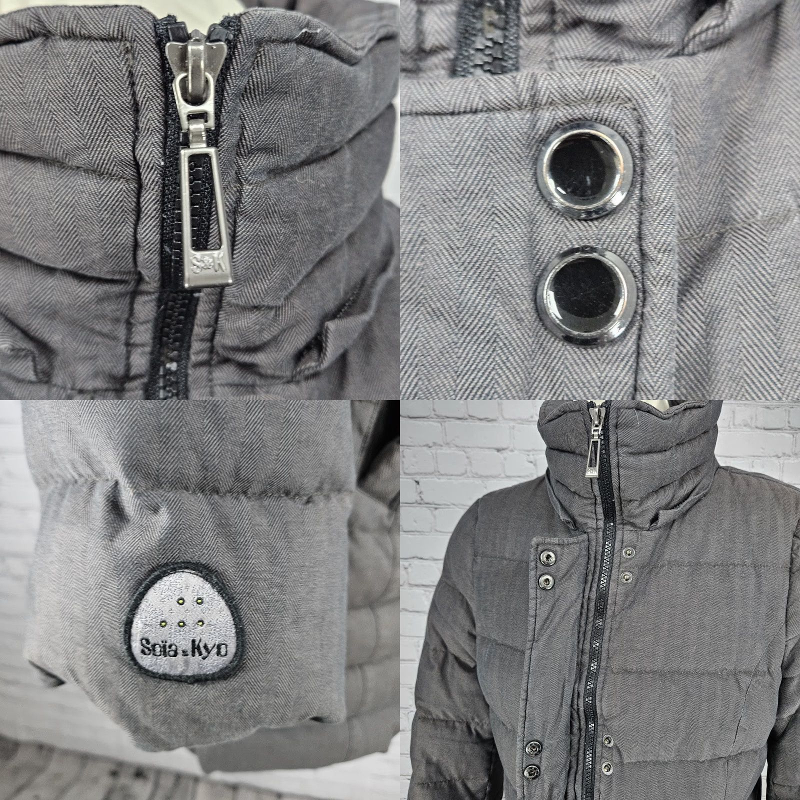 Vintage VINTAGE Soia & Kyo Brown Down Puffer Jacket Coat XS – Zip Snap Insulated, Herringbone, Long Sleeve, Women, Casual, Travel, Workwear Size XS / US 0-2 / IT 36-38 - 9 Thumbnail