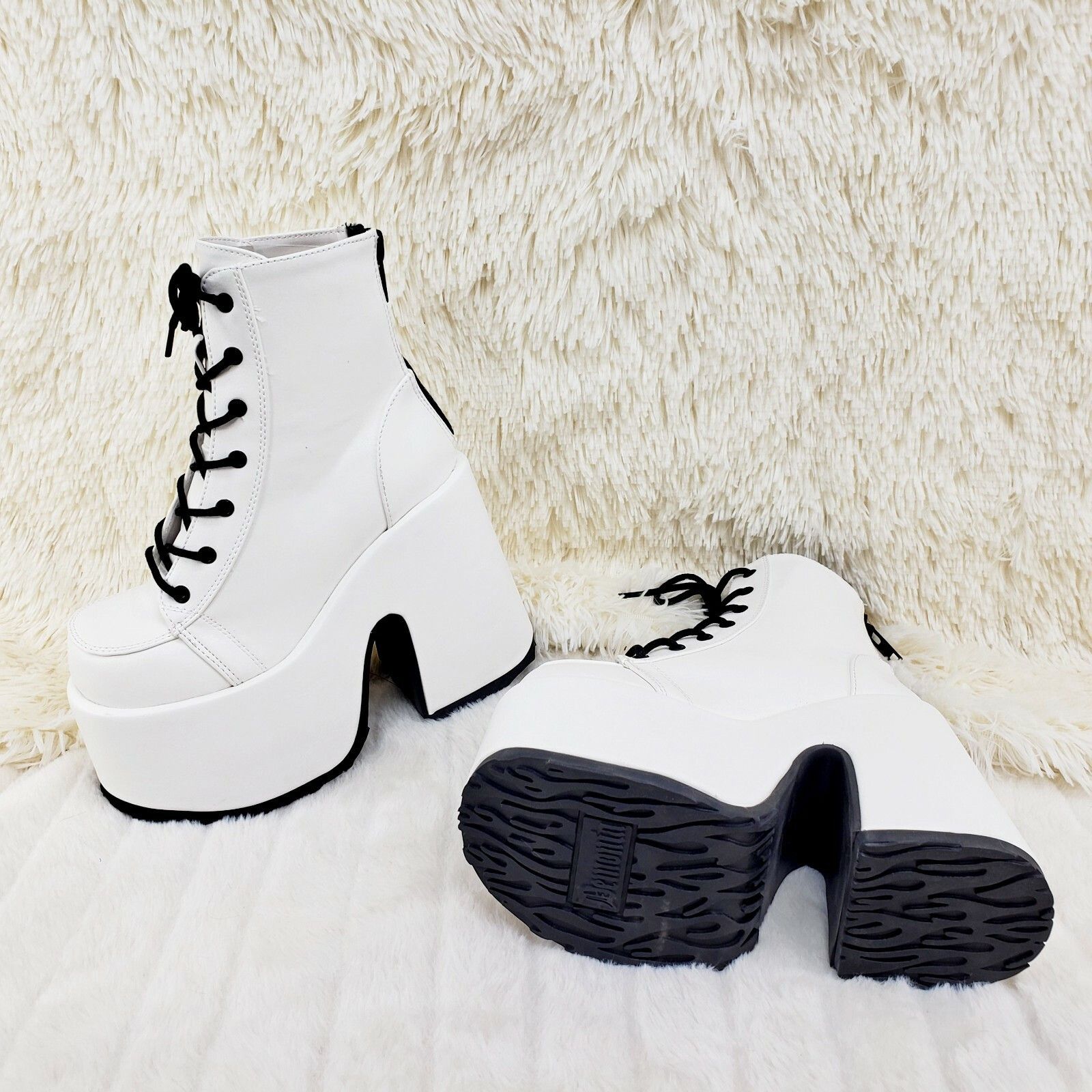 Other Camel 203 Stacked White Matte Platform Goth Punk Ankle Boots Size US 8 / IT 38 - 5 Thumbnail