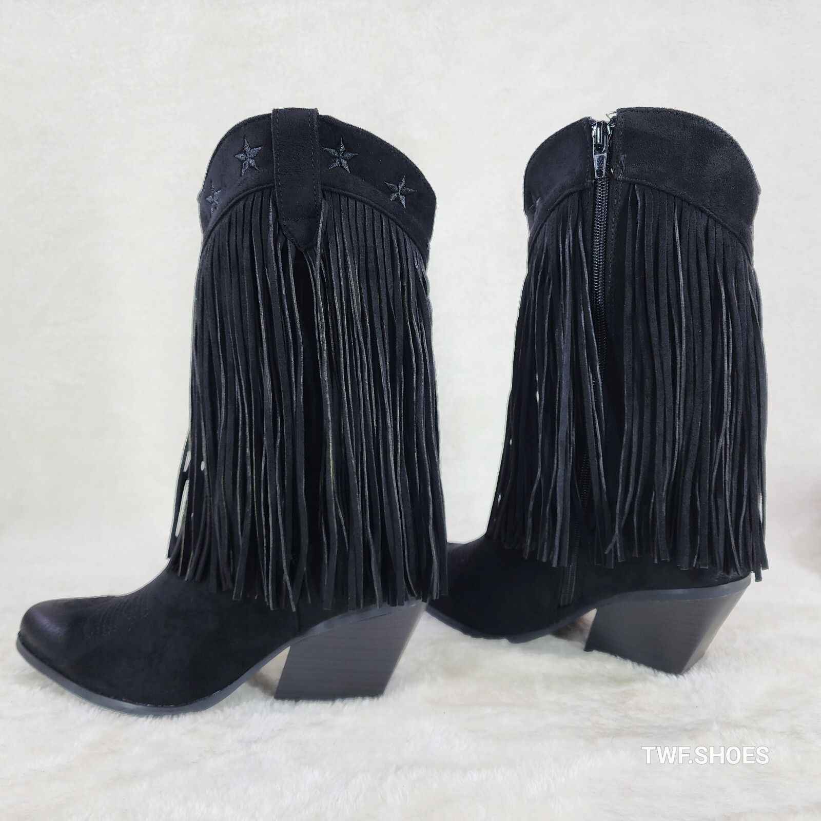 Other Dusty Trails Mid Calf Jet Black Fringe Country Western Cowgi Size US 11 / IT 41 - 1 Thumbnail