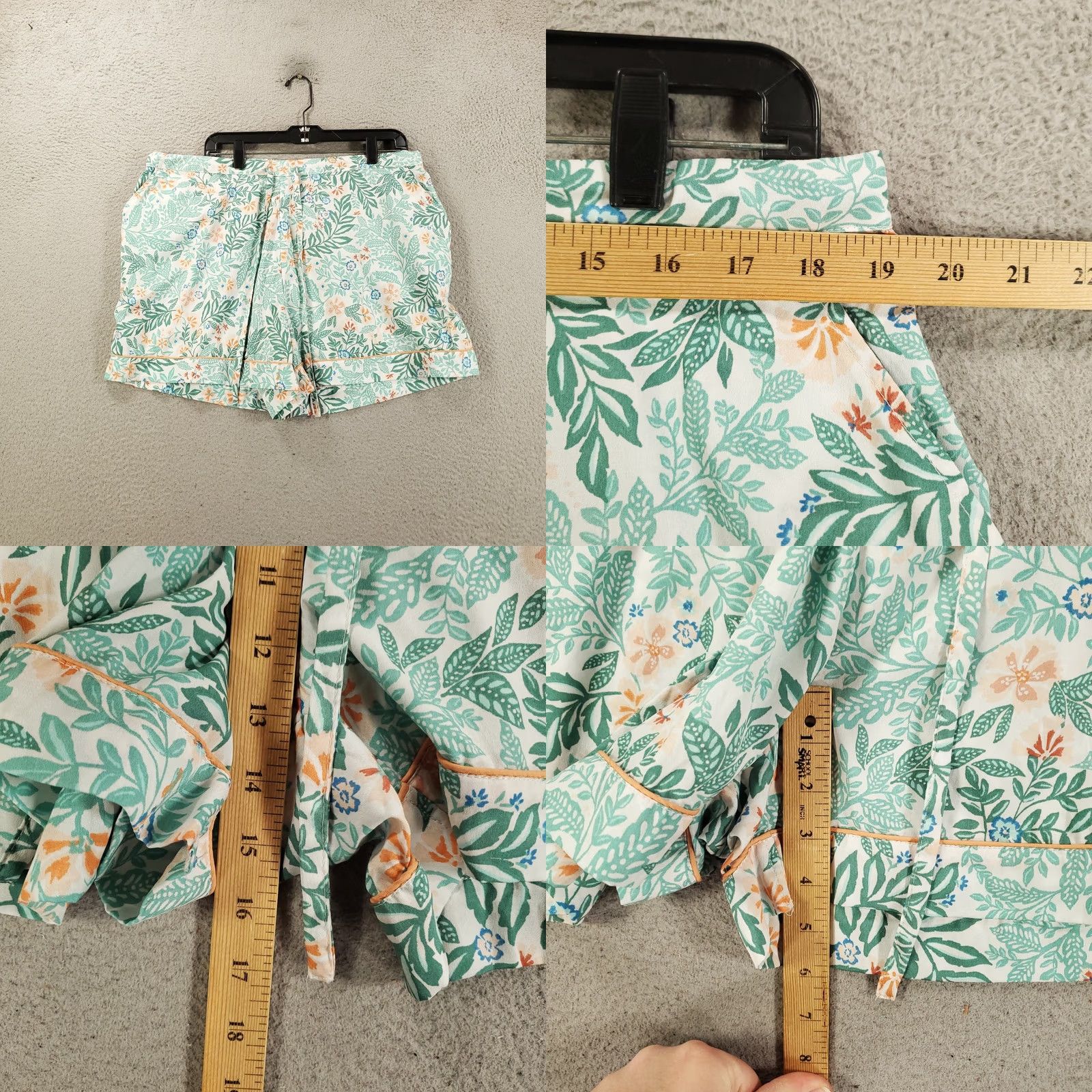 Joie VINTAGE Joie Pajama Set Womens 2XL Green Blue Shorts Button Up Shirt Top Bottom PJ Size XXL / US 16-18 / IT 52-54 - 8 Thumbnail
