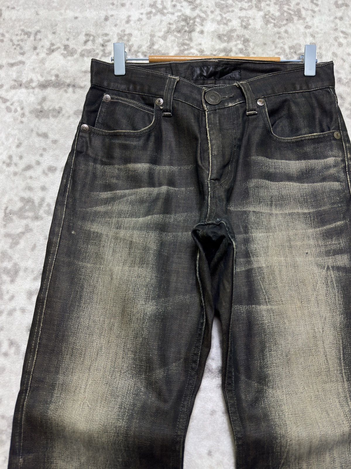 Japanese Brand Vintage Back Number Waxed Coated Clawmark Denim Jeans Size US 30 / EU 46 - 4 Thumbnail