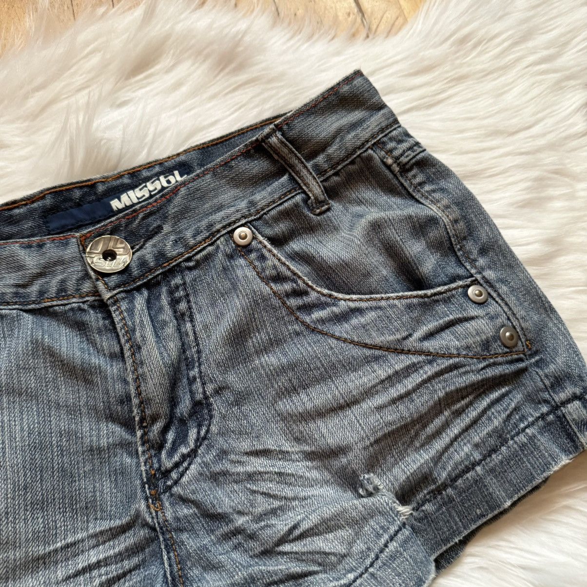 Miss Sixty 📌 Crazy Miss Sixty Vintage Washed Y2K Denim Shorts Size 29" - 8 Thumbnail