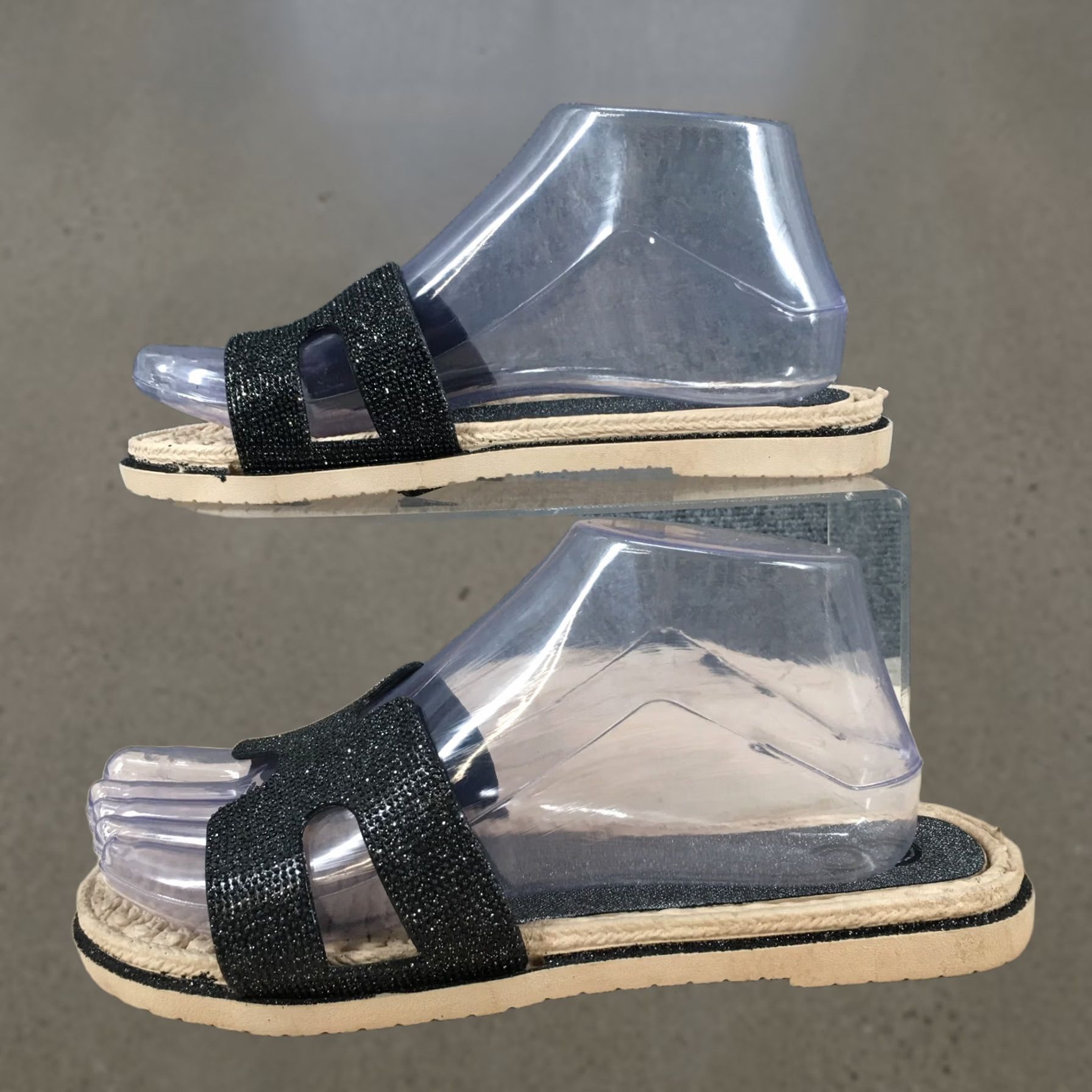 Vintage Cindy Claire Sandals Womens 38 Slide Flats Slip On CC Logo Black Glitter Open Toe Womens Sandal Size US 8 / IT 38 - 1 Thumbnail