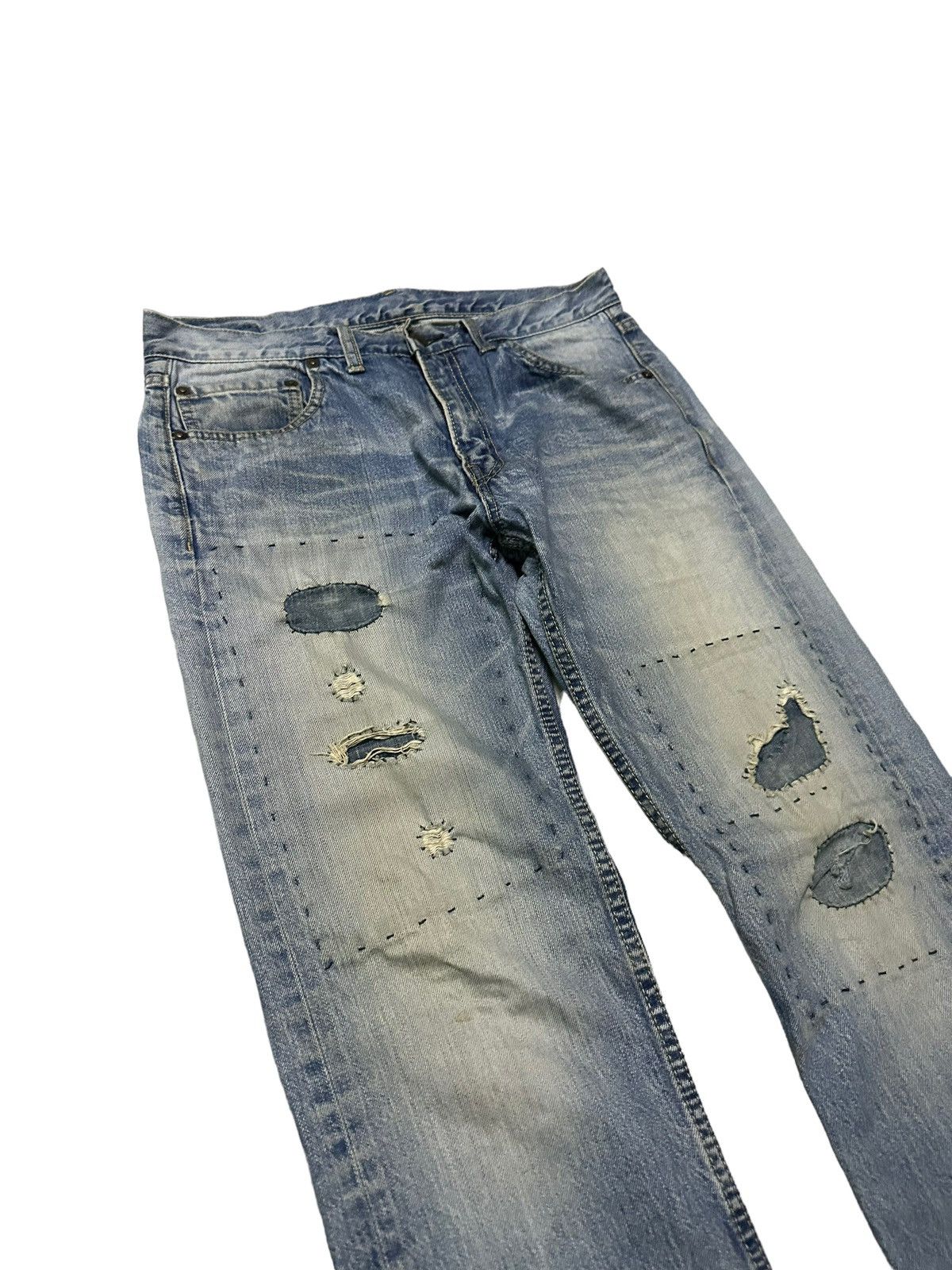 Blue Blue Japan H.R market blue blue sashiko boro blue denim jeans Size US 32 / EU 48 - 4 Thumbnail