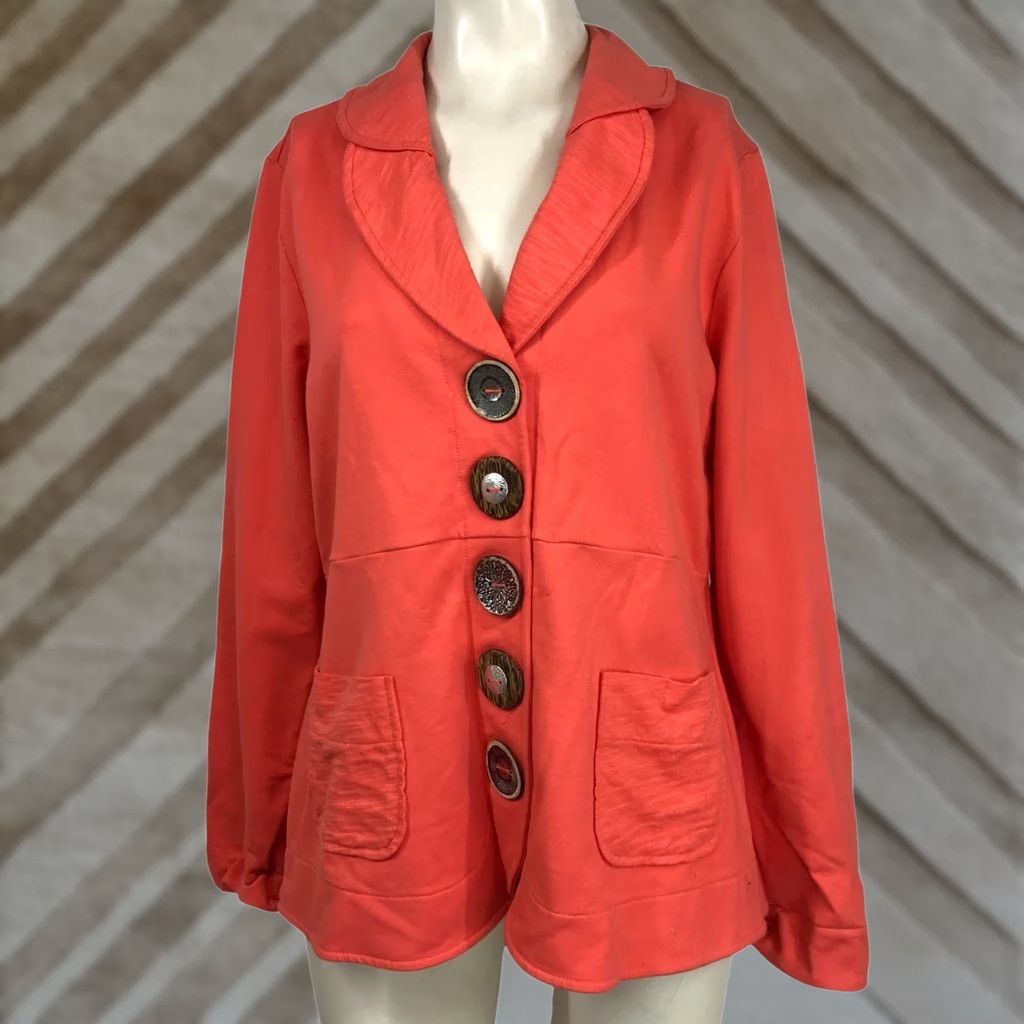 Vintage NEON BUDDHA Jacket Button Up Long Sleeve Orange Womens M BOHO ART TO WEAR Size M / US 6-8 / IT 42-44 - 1 Thumbnail