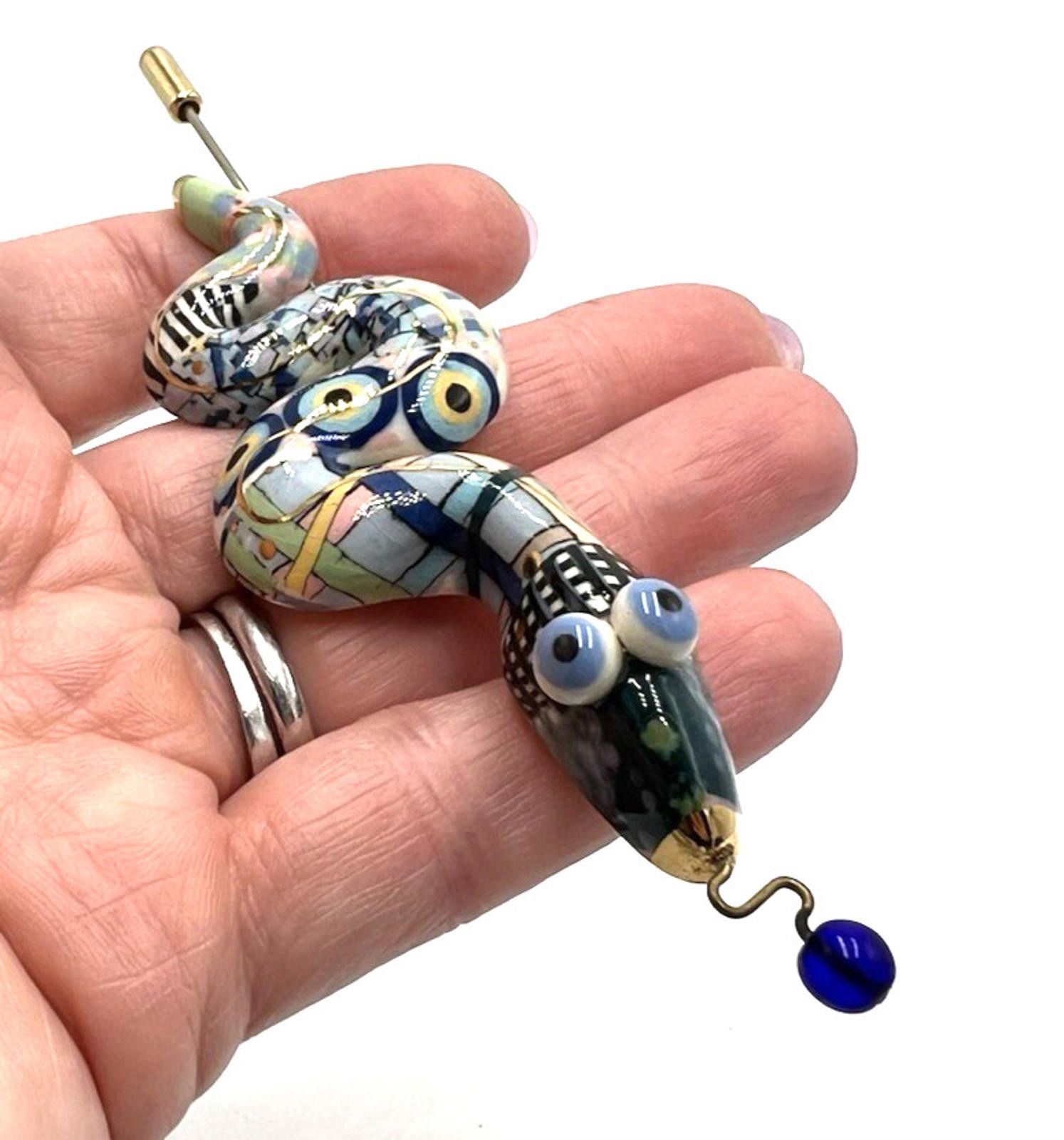 Other Cynthia Chuang Porcelain Checkered Whimsical Snake Stick Pin Size ONE SIZE - 6 Thumbnail