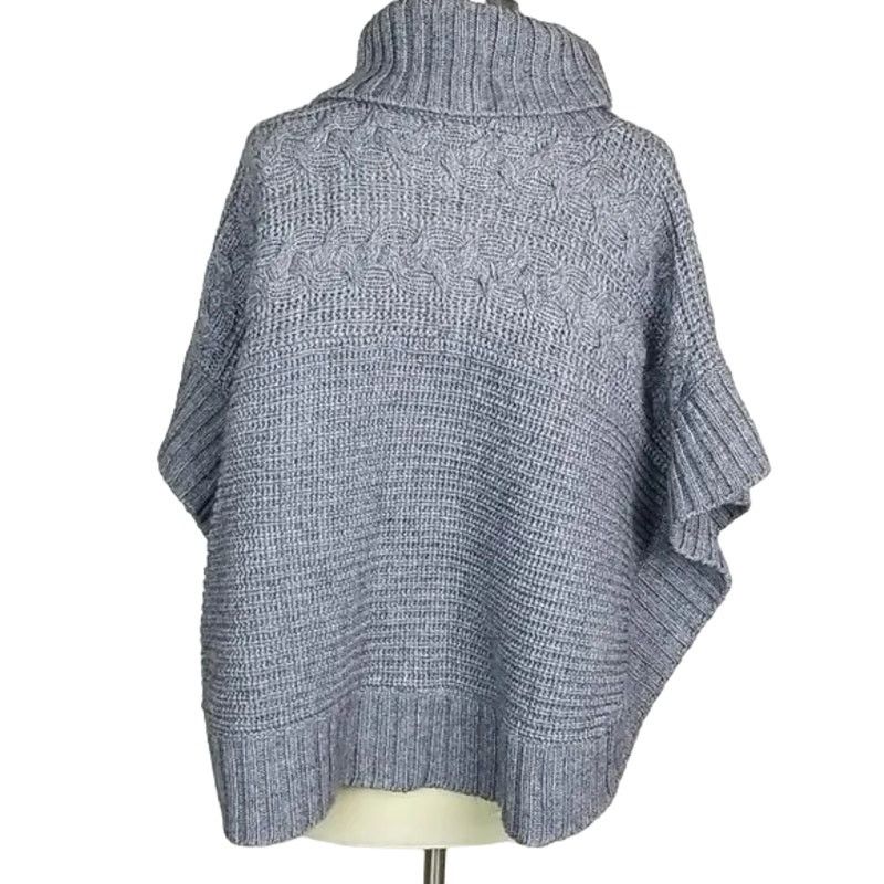 John Bartlett Alexandra Bartlett Womens Wool Cable Knit Poncho Turtleneck Size M / US 6-8 / IT 42-44 - 4 Thumbnail
