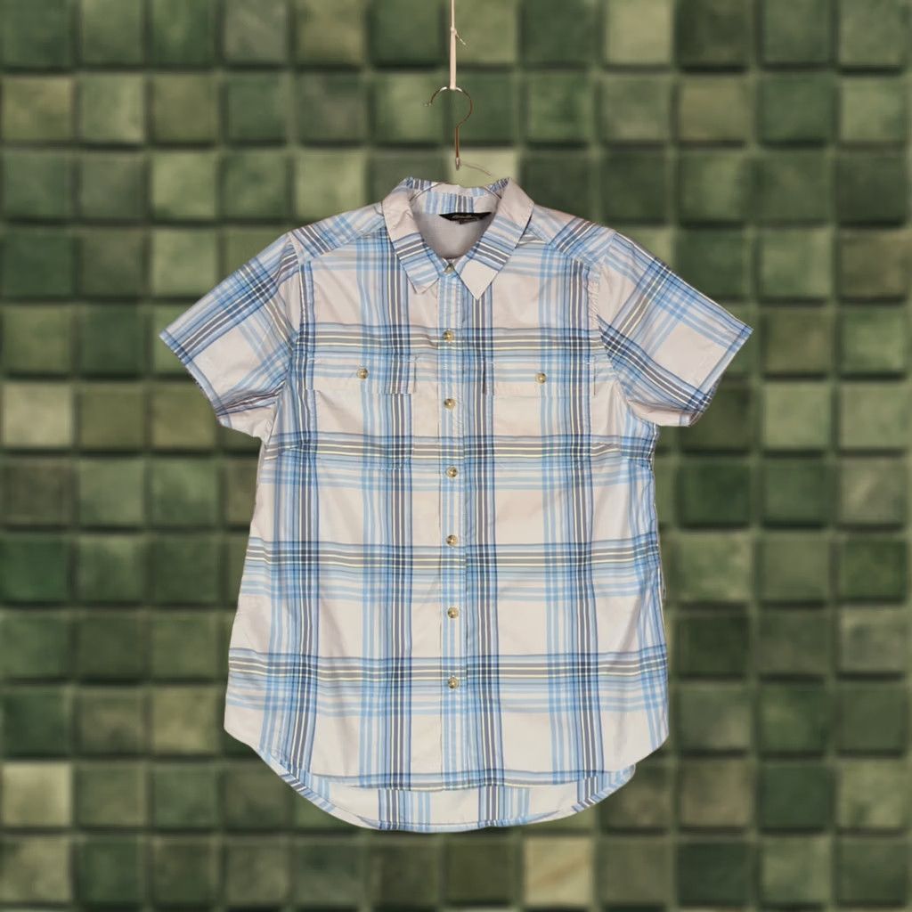 Eddie Bauer Eddie Bauer Shirt Womens Short Sleeve Adventure Blue Plaid Button Up Camp Hike S Regular Womens Size S / US 4 / IT 40 - 1 Thumbnail