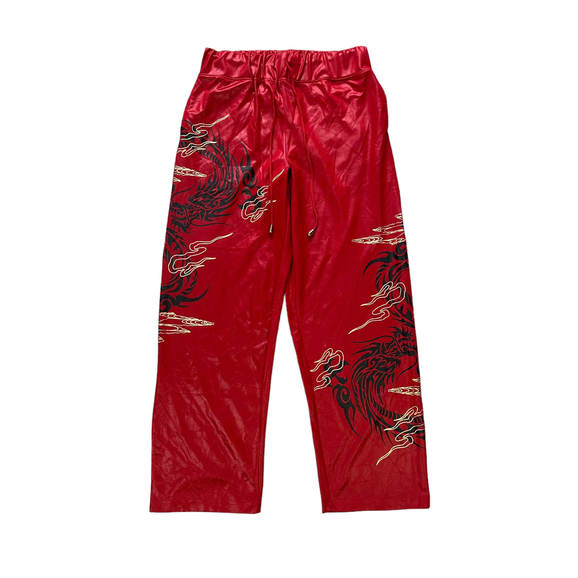 Japanese Brand SUKAJAN DRAGON DRAWSTRING RED PANTS #7789-176 Size US 35 - 3 Thumbnail
