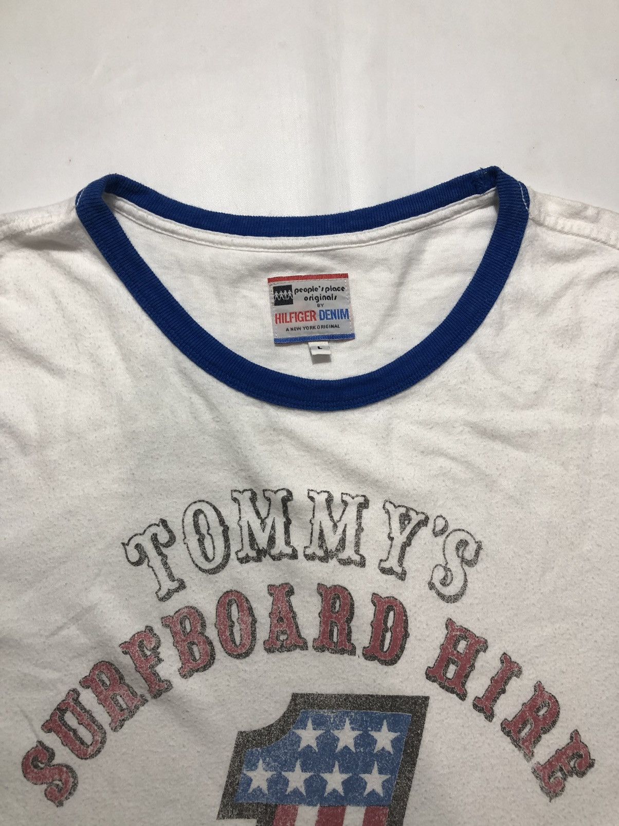 Designer × Tommy Hilfiger RARE VINTAGE 80s TOMMY HILFIGER SURFBOARD HIRE RINGER TEE Size US L / EU 52-54 / 3 - 4 Thumbnail