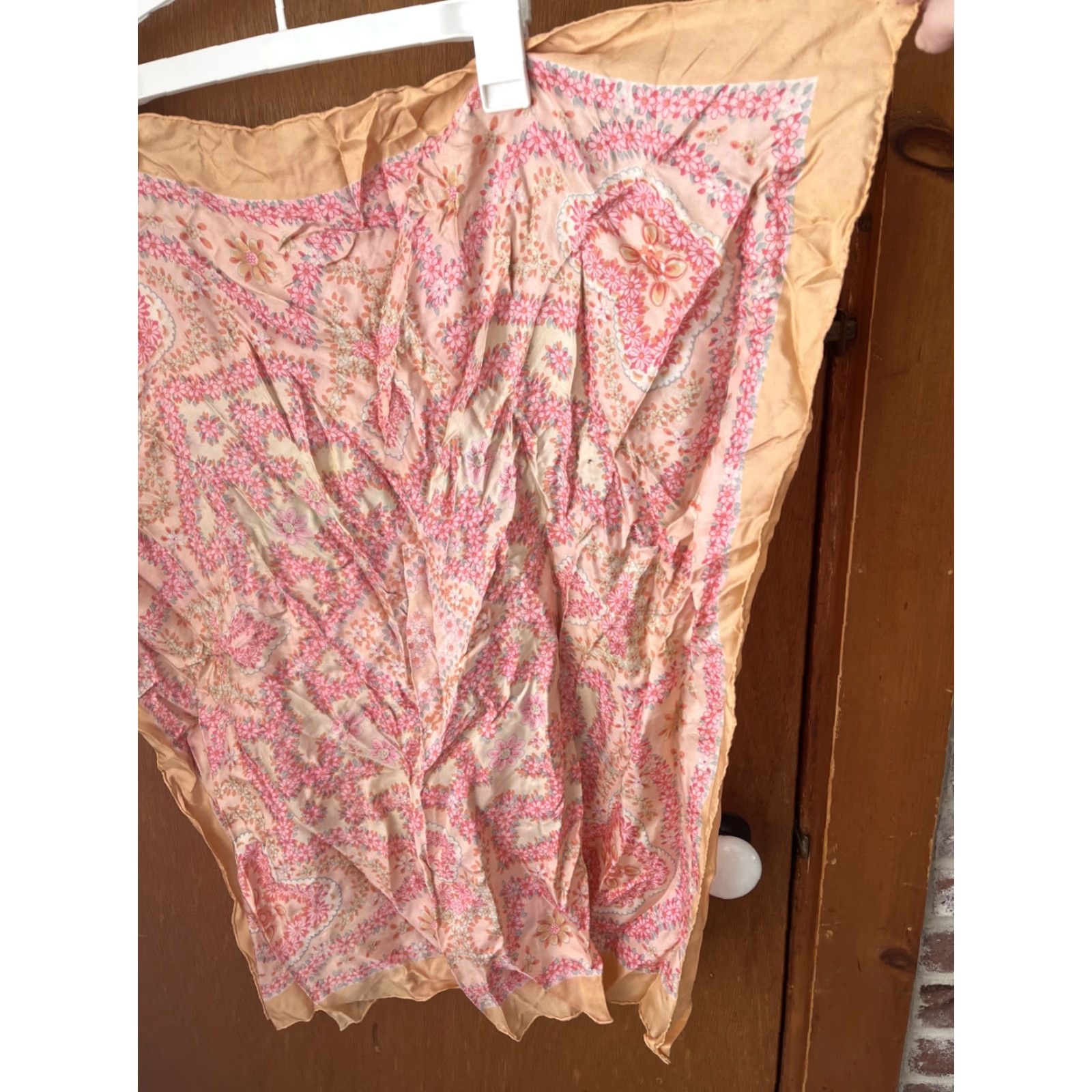 Vintage VINTAGE Clifford Bond Silk Floral Scarf Pink Orange Scarf Womens Square Silk Floral Daisy Multifunctional Satin Handmade France Size ONE SIZE - 2 Thumbnail