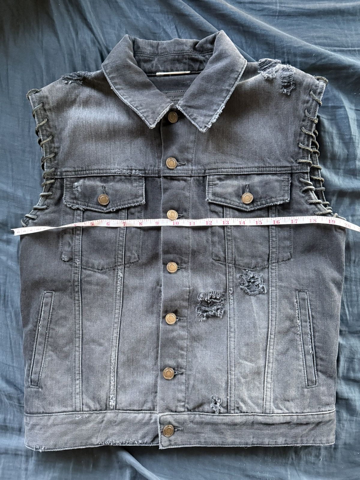 Saint Laurent Paris Saint Laurent Distressed Denim Waistcoat Size US M / EU 48-50 / 2 - 10 Thumbnail