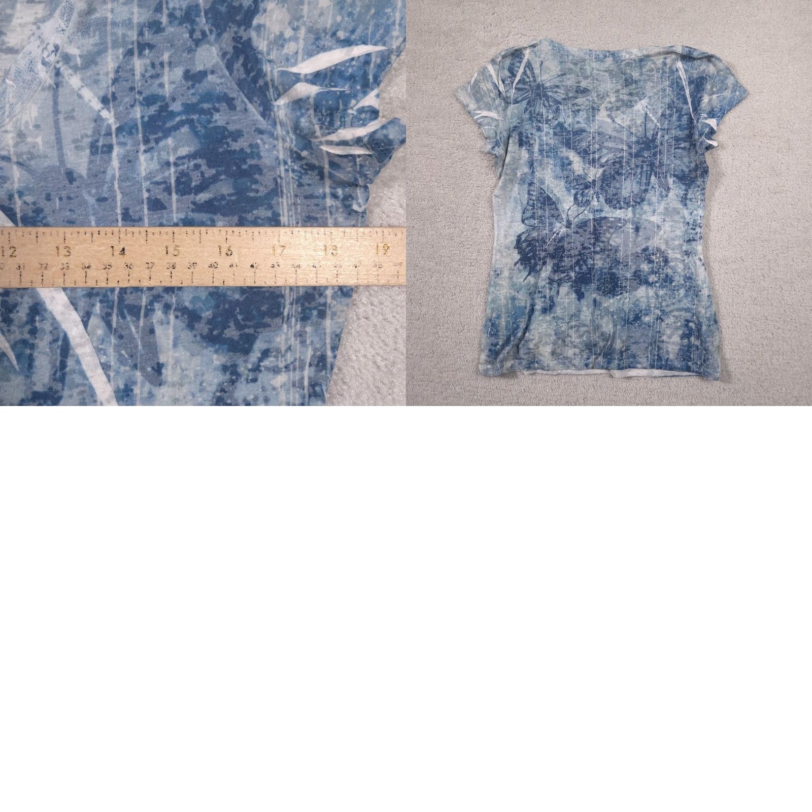 Vintage Maurices Shirt Womens L Blue Butterfly Floral Scoop Neck Short Sleeve Tee Top Size L / US 10 / IT 46 - 8 Thumbnail
