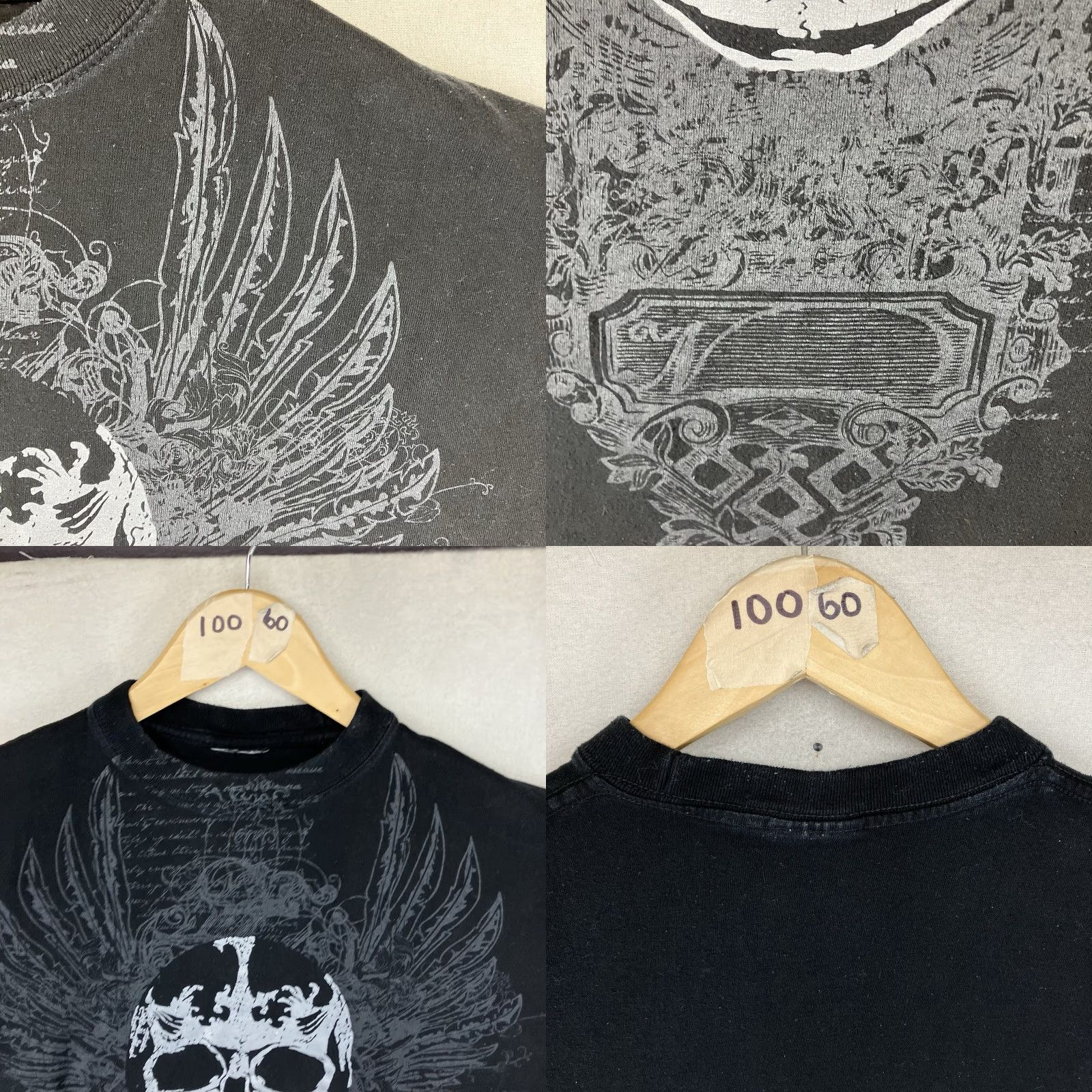Vintage VINTAGE Hard 10 T-Shirt Mens 2XL Black Cotton Graphic Print Skull Wings UFC Fight Biker Warrior Front Mock Neck Short Sleeve Regular Fit Size US XXL / EU 58 / 5 - 8 Thumbnail