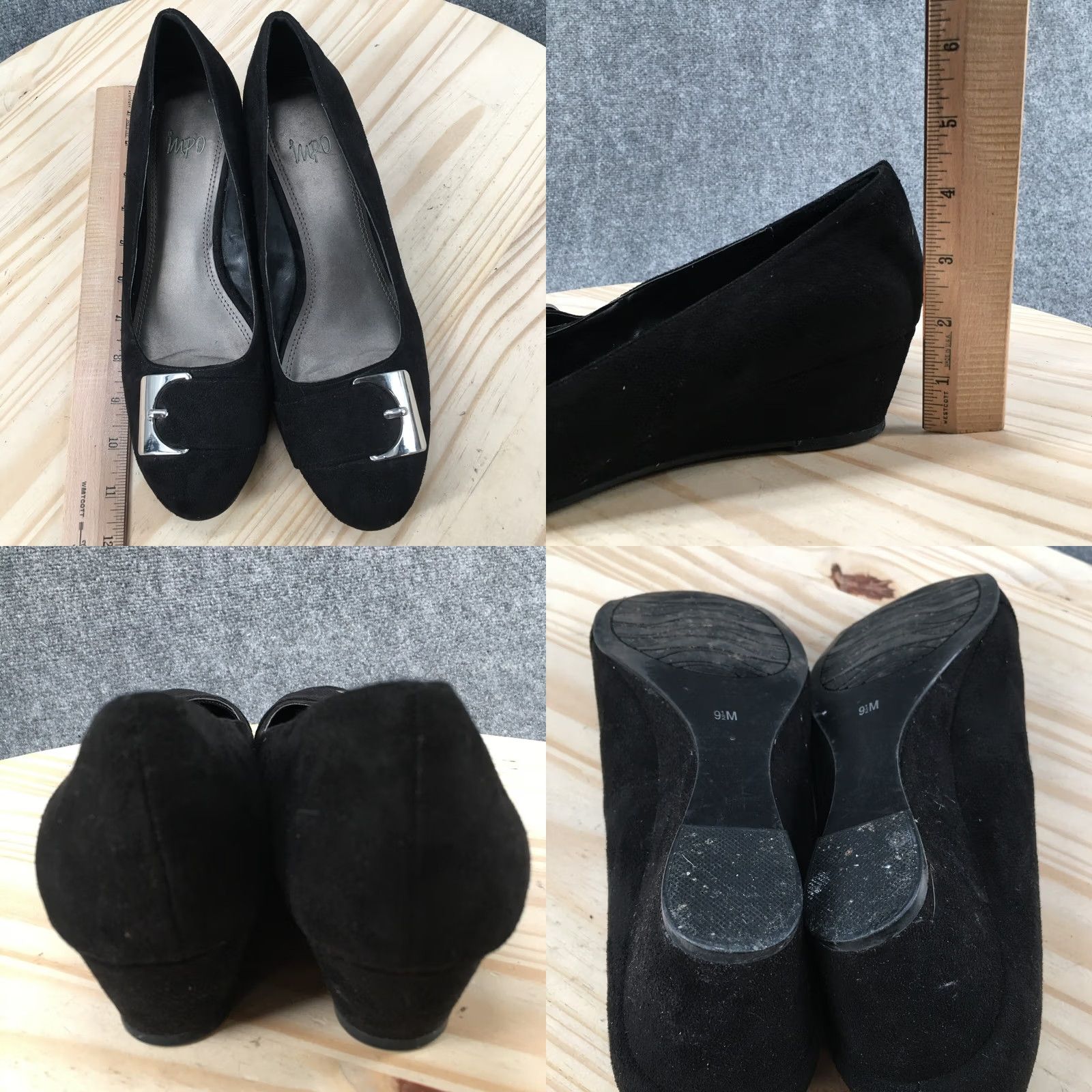 Vintage Impo Heels Womens 9.5 M Wedge Pumps Casual Comfort Black Fabric Slip On Buckle Shoes Size US 10 / IT 40 - 8 Thumbnail