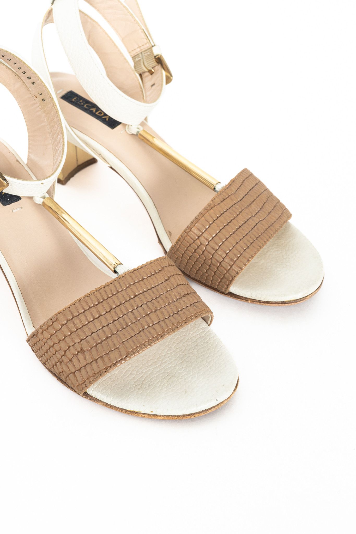 Escada Escada SS14 Snakeskin-Embossed T-Strap Mirror-Heel Sandals Size US 7.5 / IT 37.5 - 6 Thumbnail
