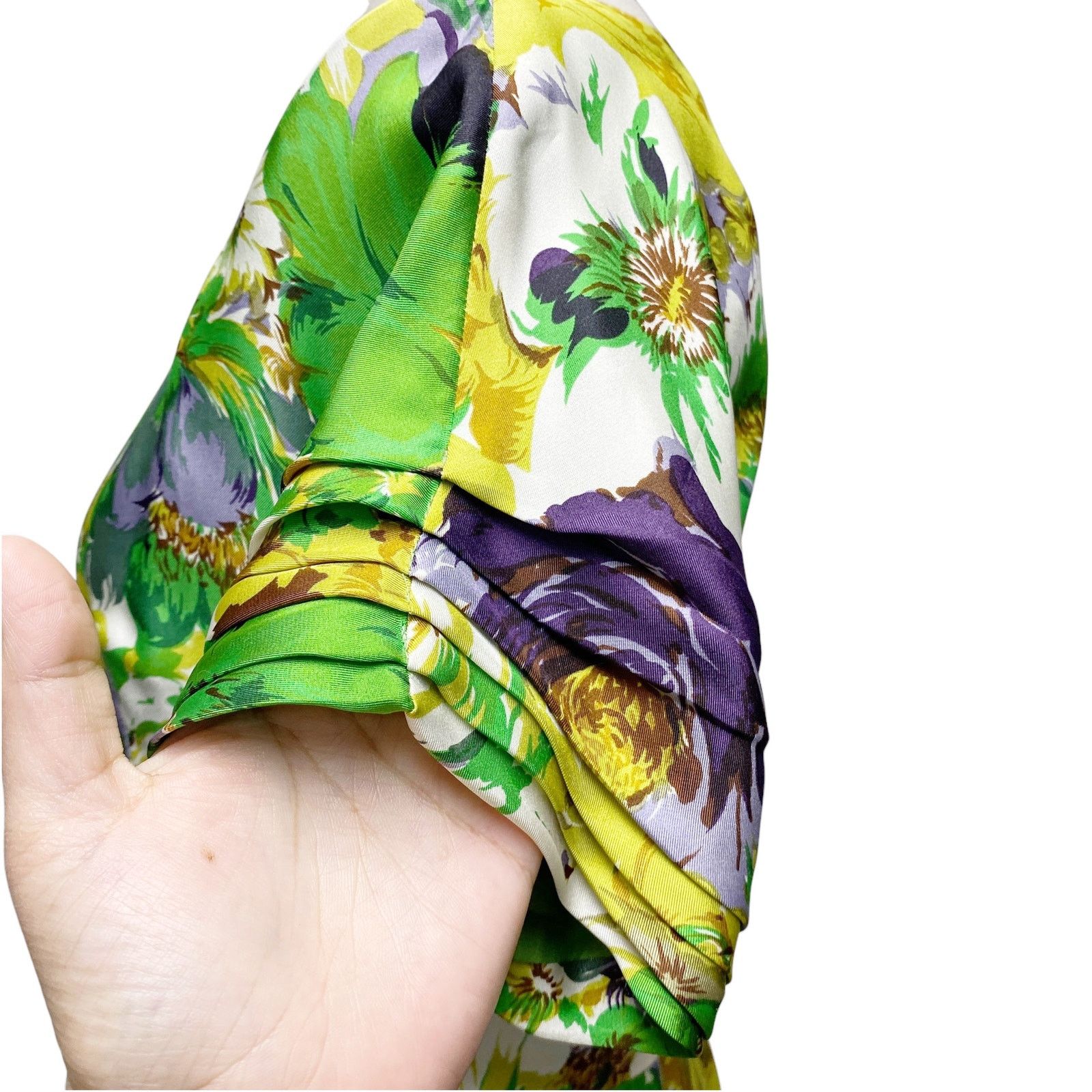 Blumarine Blumarine Womens Size 4 Green Floral Silk Short Sleeve Dress Size S / US 4 / IT 40 - 4 Thumbnail