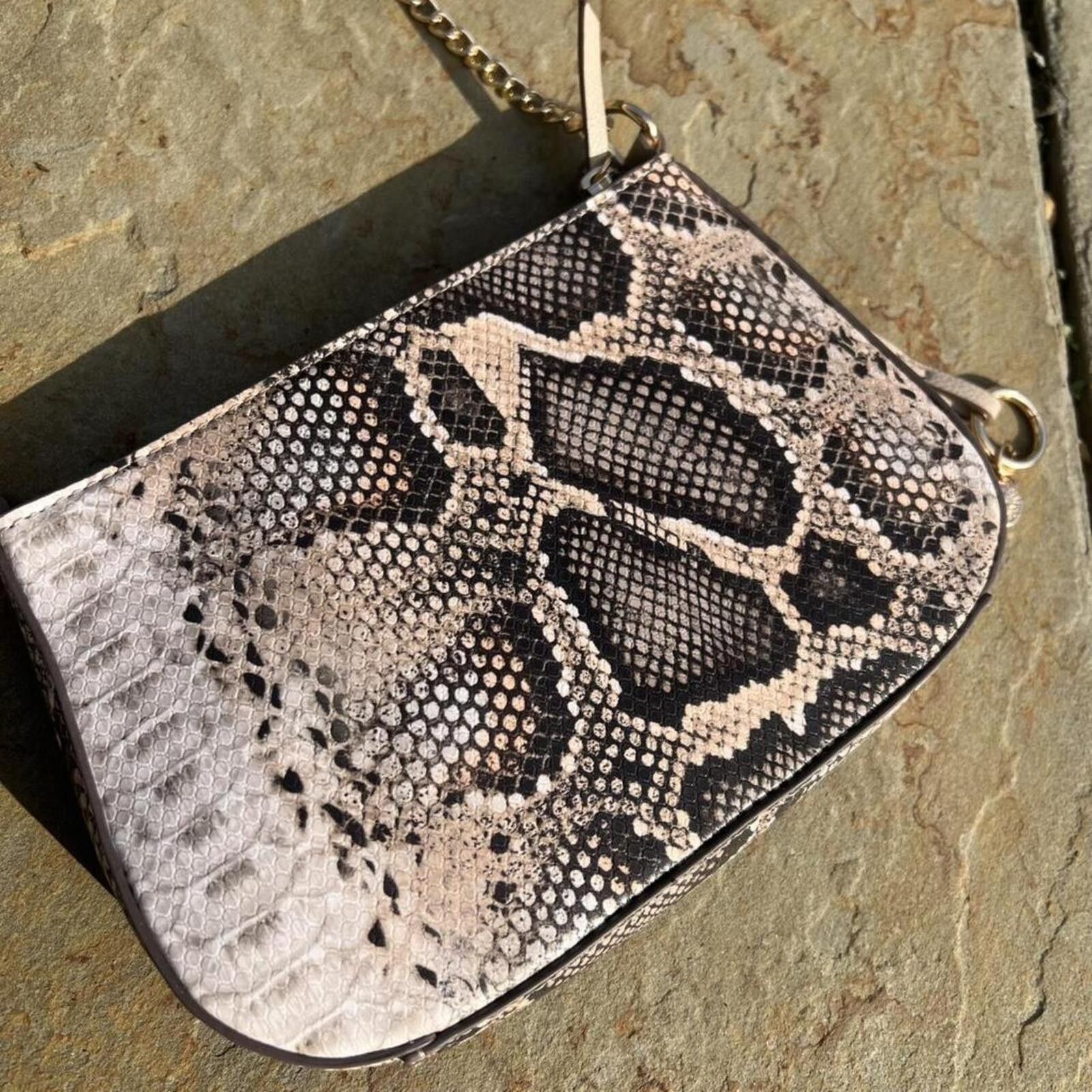 Anne Klein Tan Snake Print Leather Shoulder Bag Size ONE SIZE - 3 Thumbnail