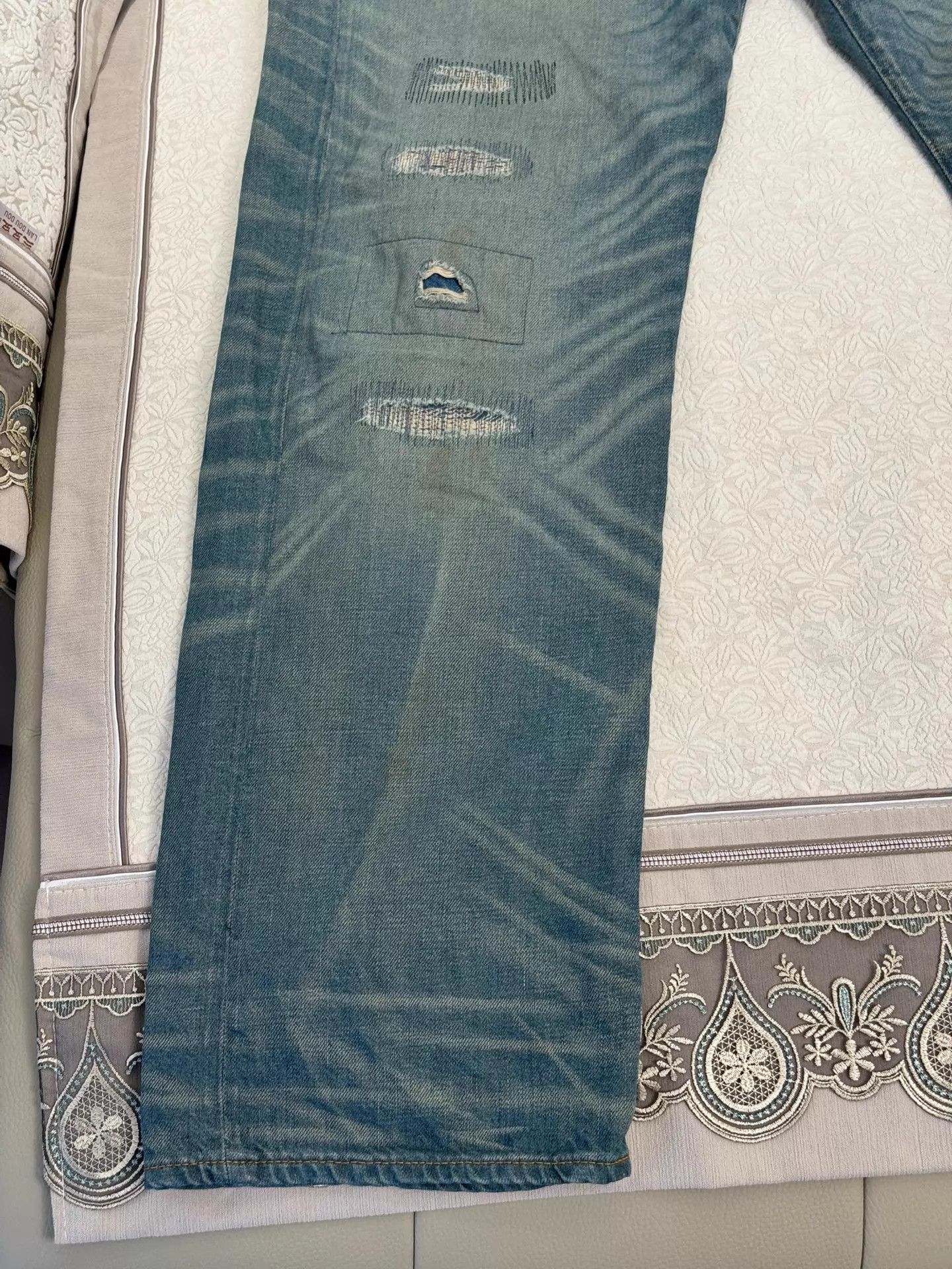 RRL Ralph Lauren DOUBLE RL Men's Blue Distressed Zipper Jeans 34x32 Size US 34 / EU 50 - 3 Thumbnail