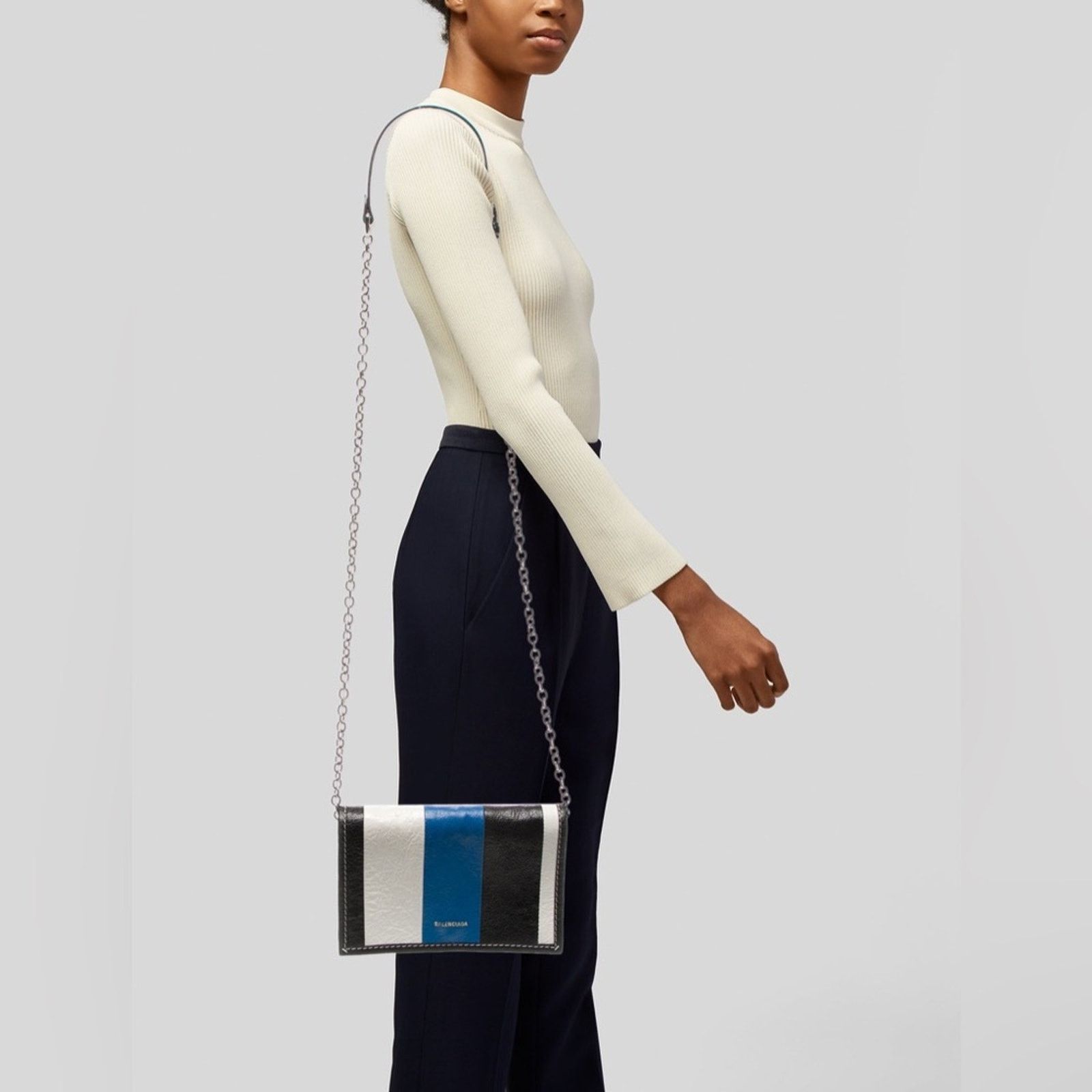 Balenciaga Balenciaga Lambskin Bazar Crossbody Stripe Wallet on Chain Size ONE SIZE - 2 Thumbnail
