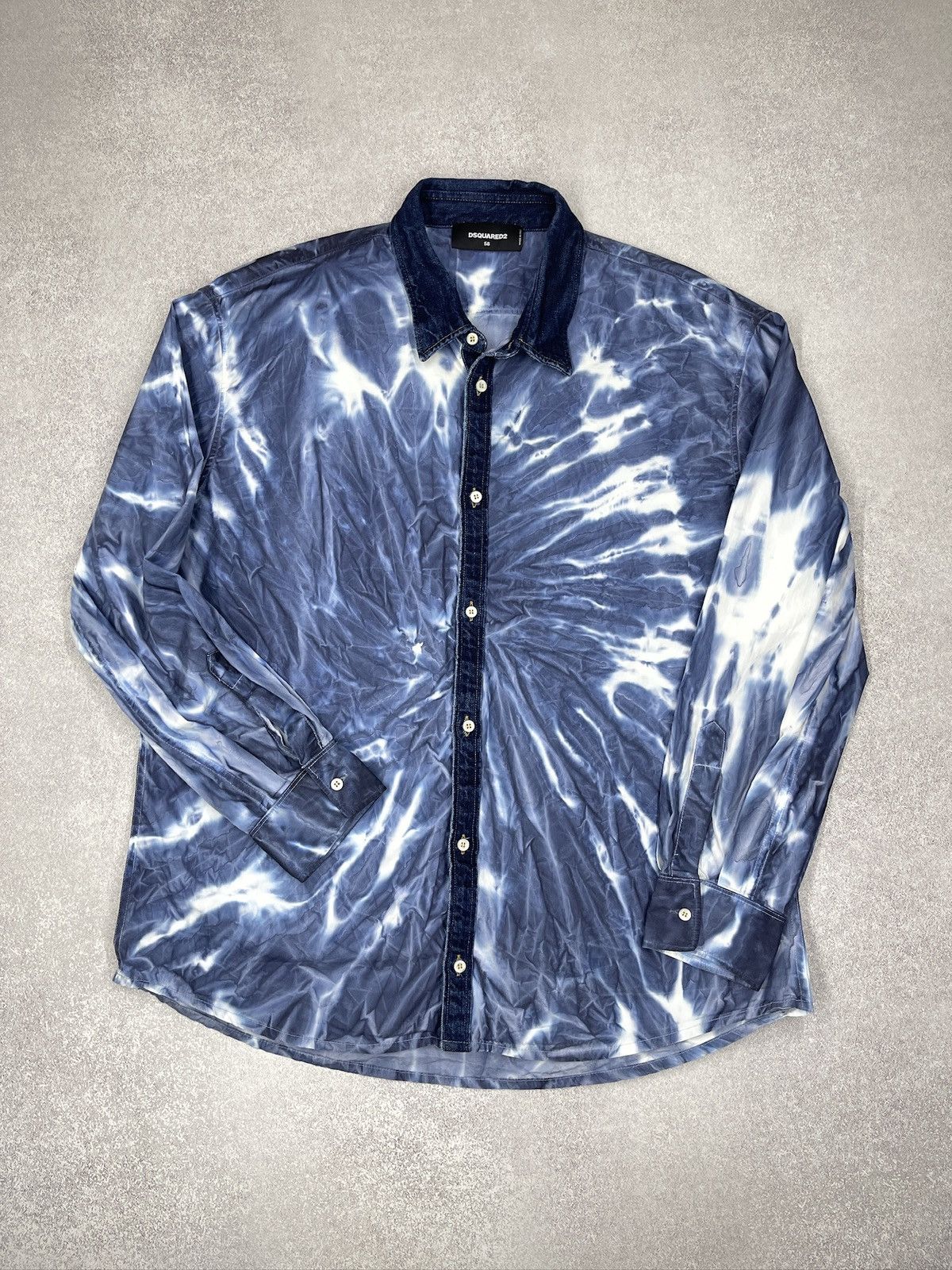 Dsquared2 DSQUARED2 Tie-Dye Asid Effect Cotton Denim Shirt Blue Size US XL / EU 56 / 4 - 2 Thumbnail