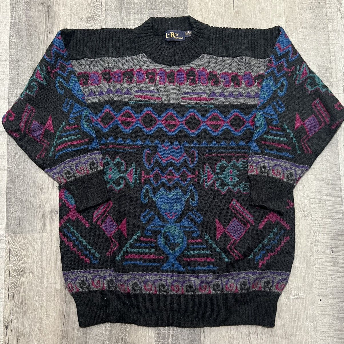 Vintage VTG LeRoy Knitwear Black Abstract Geometric Knit Sweater Size XL / US 12-14 / IT 48-50 - 1 Thumbnail