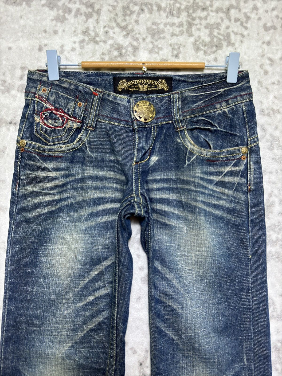 Ed Hardy Y2K Red Pepper Embroidery Mud Wash Finish Flared Jeans Size US 28 / EU 44 - 3 Thumbnail