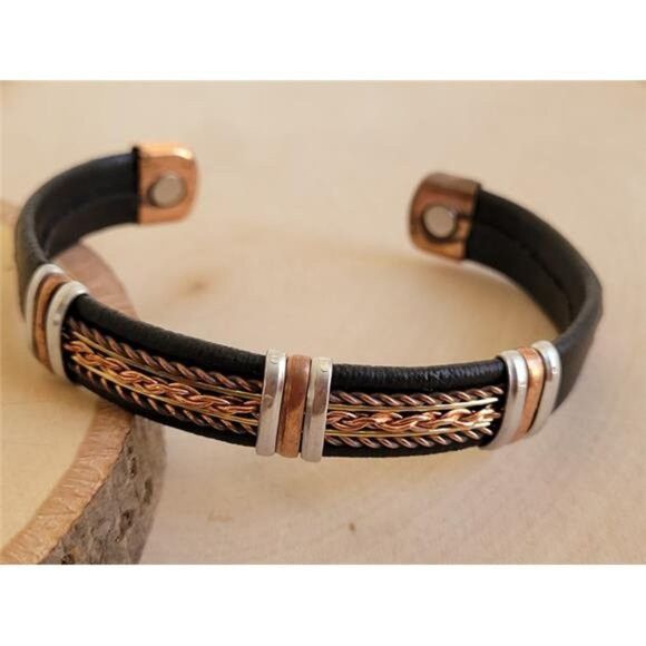 Other Men’s Copper Magnetic Leather Bracelet – Pain Relief Cuff Size ONE SIZE - 1 Thumbnail