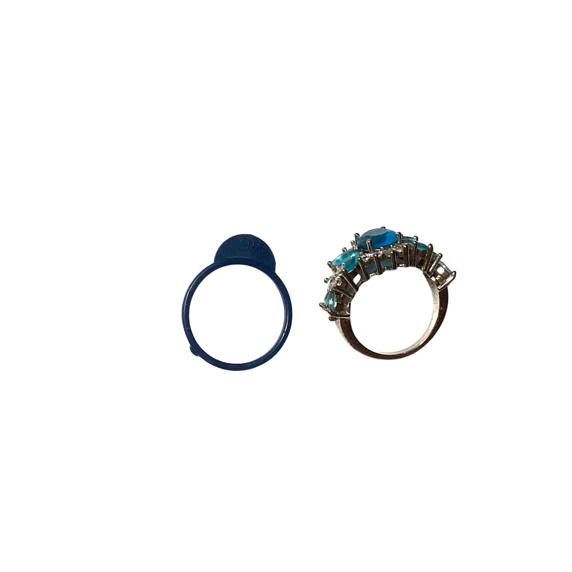 Other Sterling Silver Ring W/ Simulated Aquamarine & Crystal Gemst Size ONE SIZE - 5 Thumbnail