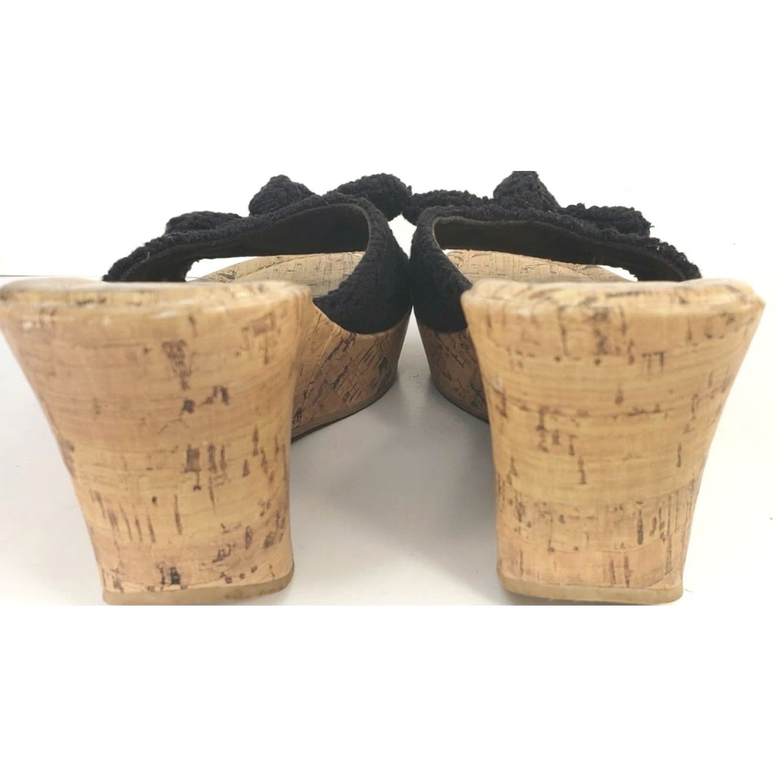 Vintage Hot Tomato Penelope Women's 7M Black Cork Wedge Slide Sandal 3" Heel Crochet Size US 7 / IT 37 - 6 Thumbnail