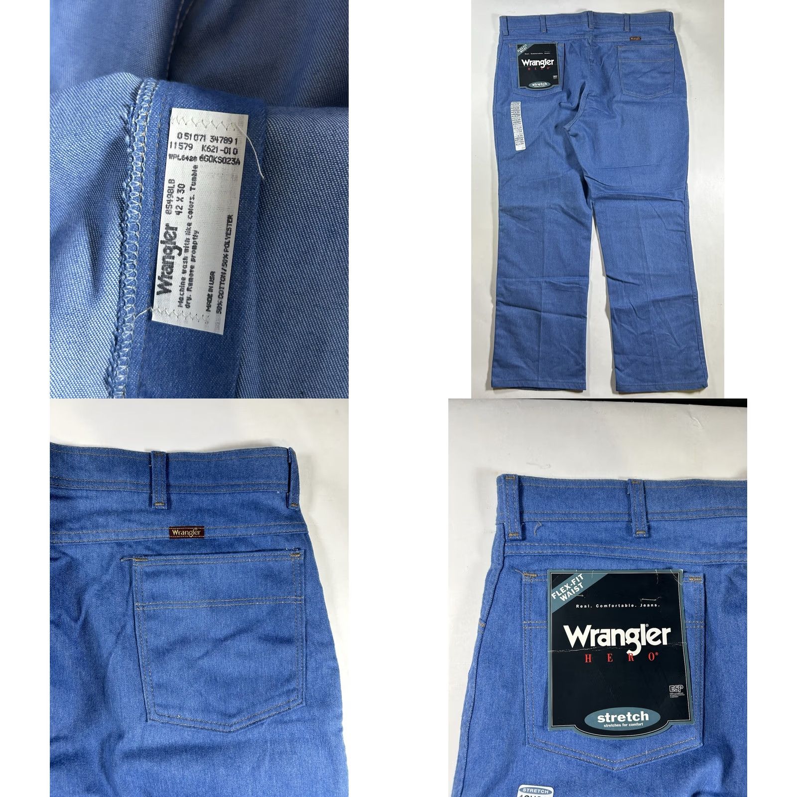 Wrangler VINTAGE Wrangler Jeans Mens 42x30 Wrangler Hero Stretch Flex-Fit Waist Denim Blue Cowboy 90s Size US 42 / EU 58 - 8 Thumbnail