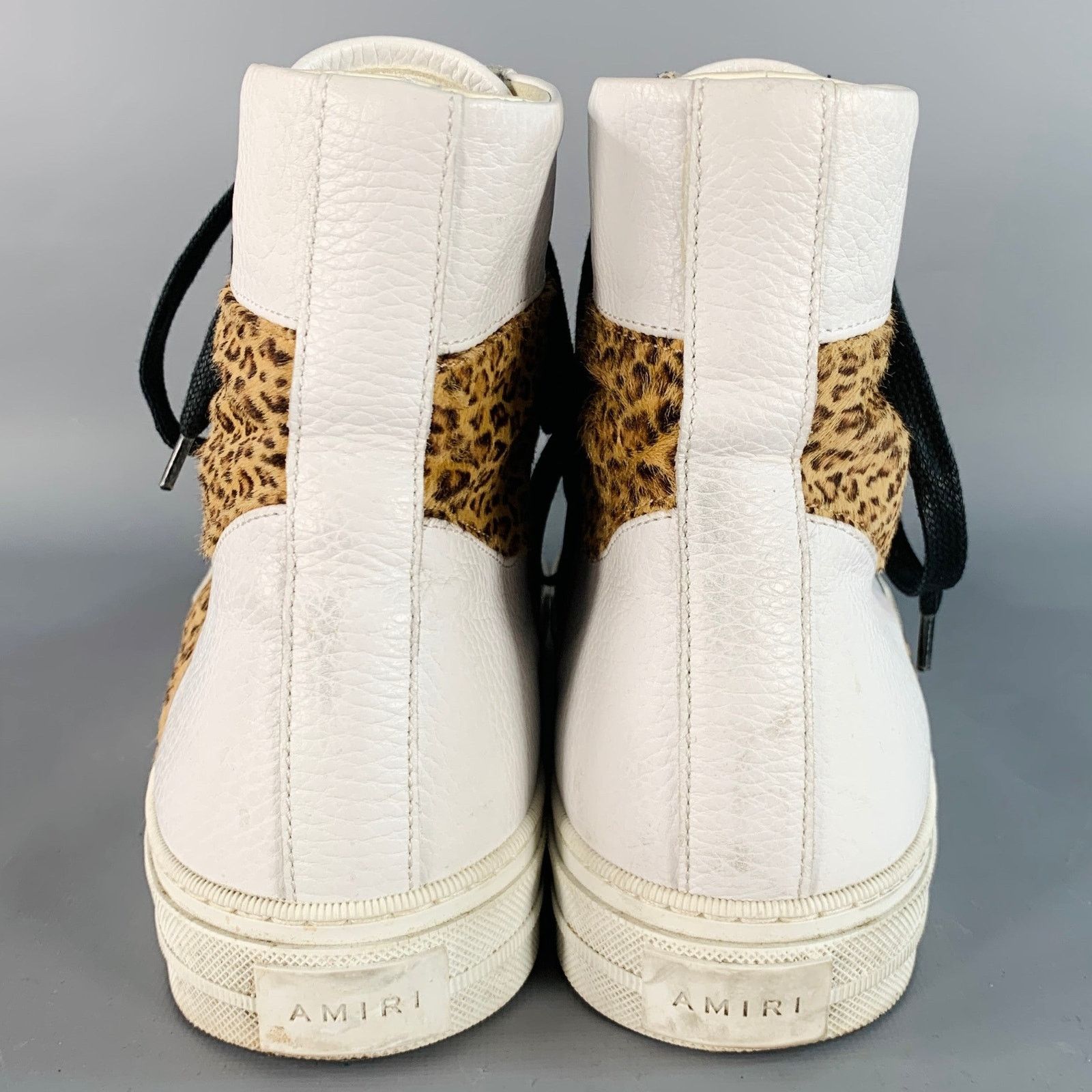 Amiri White Brown Animal Print Faux Fur Leather High Top Sneakers Size US 11 / EU 44 - 3 Thumbnail