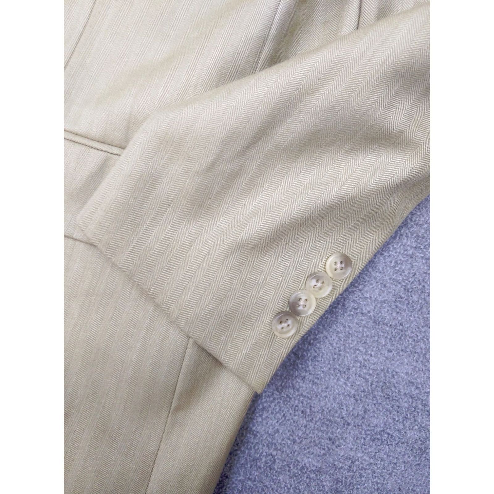 Joseph Joseph & Feiss Mens Blazer Jacket 2-Button Beige Herringbone 38R Viscose Polyester Notch Lapel"} Size 38R - 2 Thumbnail