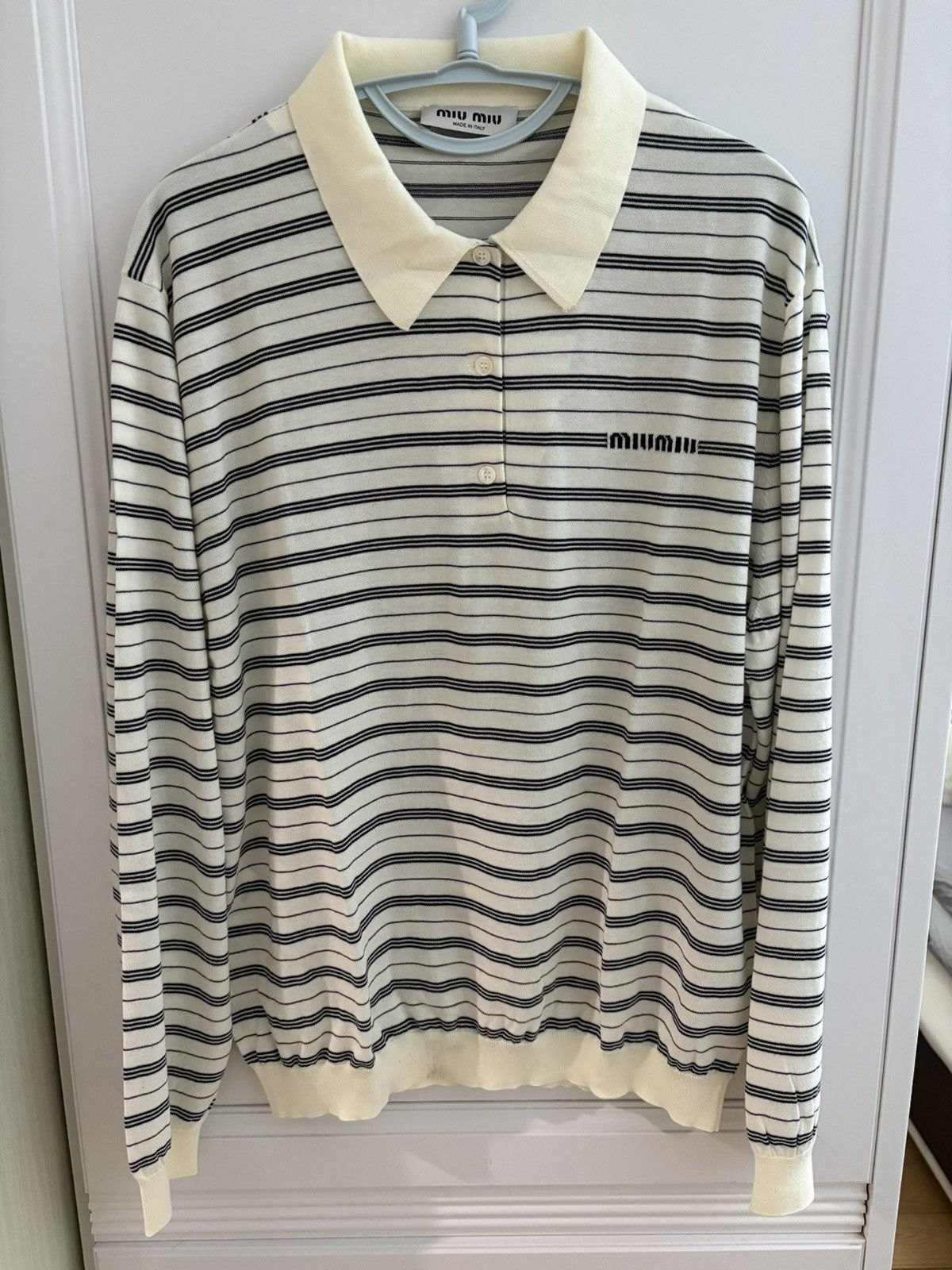 SS24 Knit Polo stripe Logo Long-sleeve Shirt