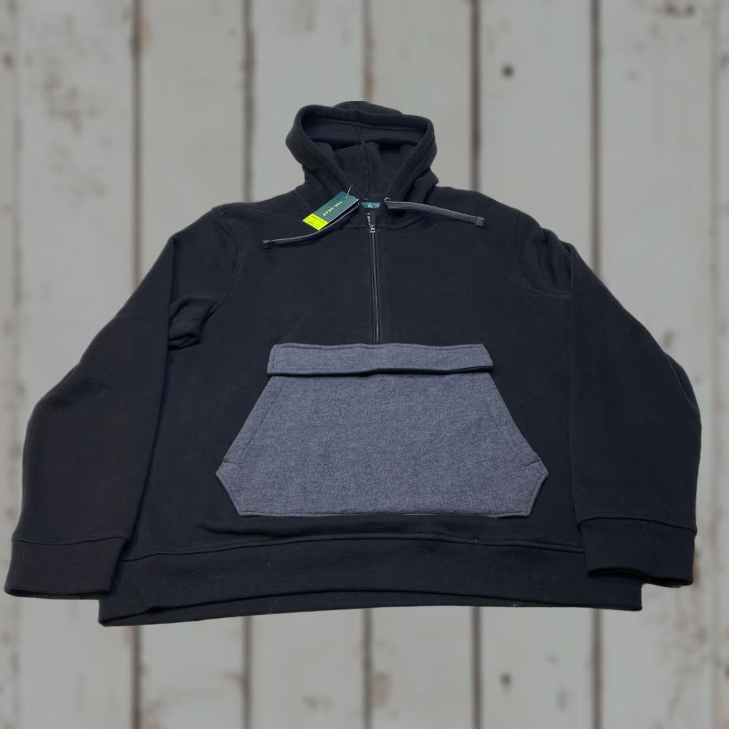 VINTAGE TEK GEAR Hoodie Mens Large Gray Half Zip Kangaroo Pocket Pullover Hiking NWT