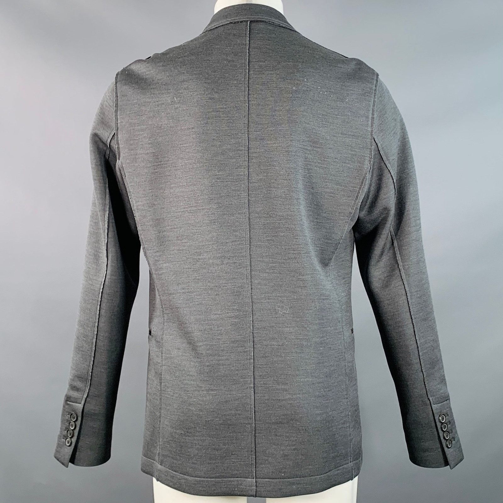 Size M Grey Silk Cotton Blend Snaps Notch Lapel Jacket
