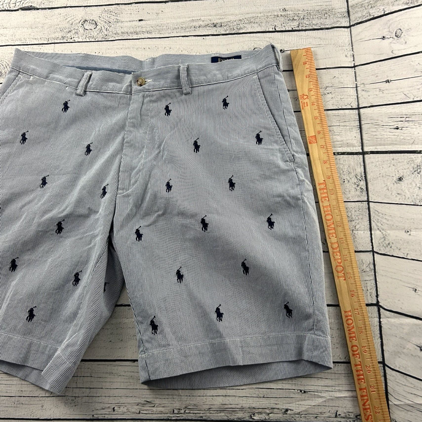 Polo Ralph Lauren Polo Ralph Lauren Horse All Over Striped 9" Classic Chino Shorts Men's 36 Blue Size US M / EU 48-50 / 2 - 3 Thumbnail