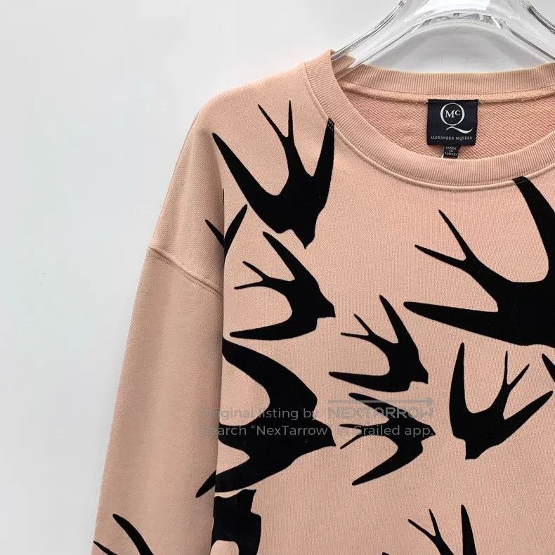 Alexander McQueen Alexander Mcqueen Nude swallow print cotton round-neck lon Size S / US 4 / IT 40 - 3 Thumbnail